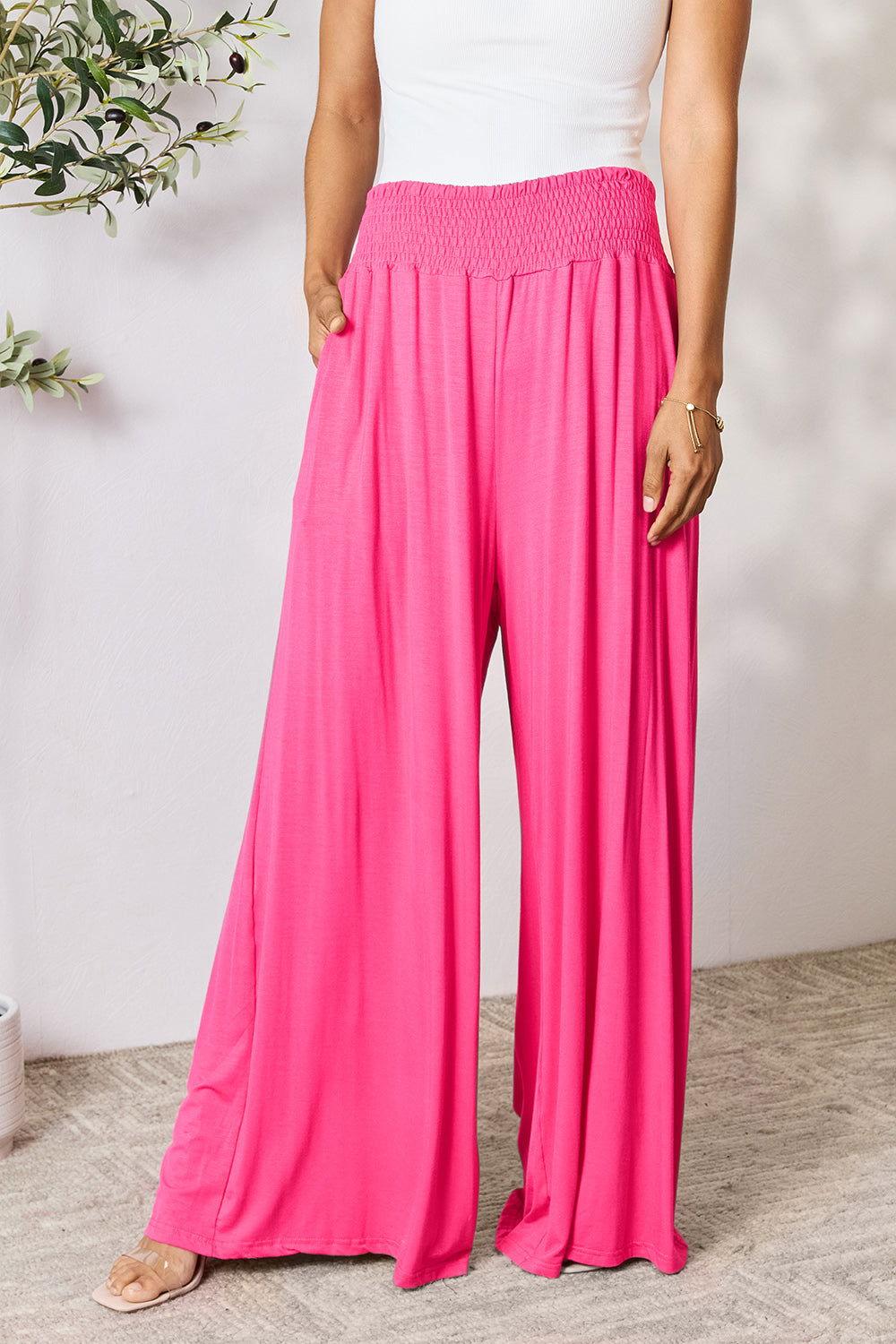 Double Take Full Size Smocked Wide Waistband Wide Leg Pants - Clothes For Her Online Store