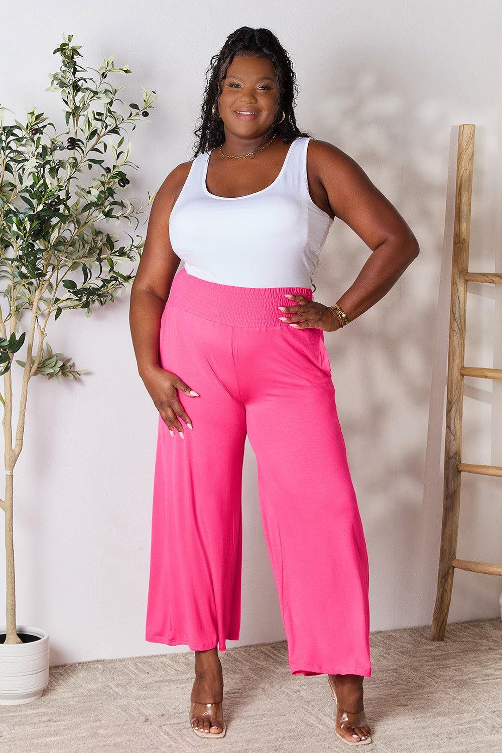 Double Take Full Size Smocked Wide Waistband Wide Leg Pants - Clothes For Her Online Store