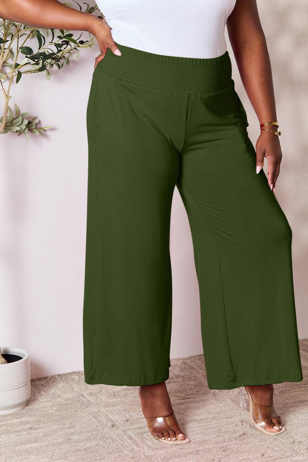 Double Take Full Size Smocked Wide Waistband Wide Leg Pants - Clothes For Her Online Store