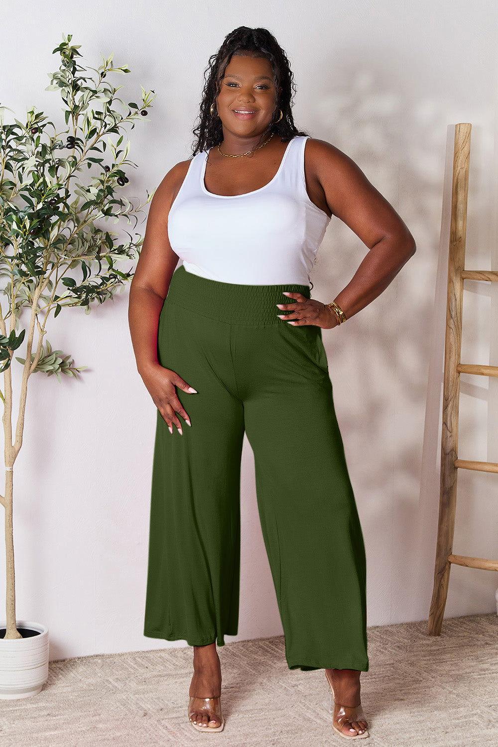Double Take Full Size Smocked Wide Waistband Wide Leg Pants - Clothes For Her Online Store