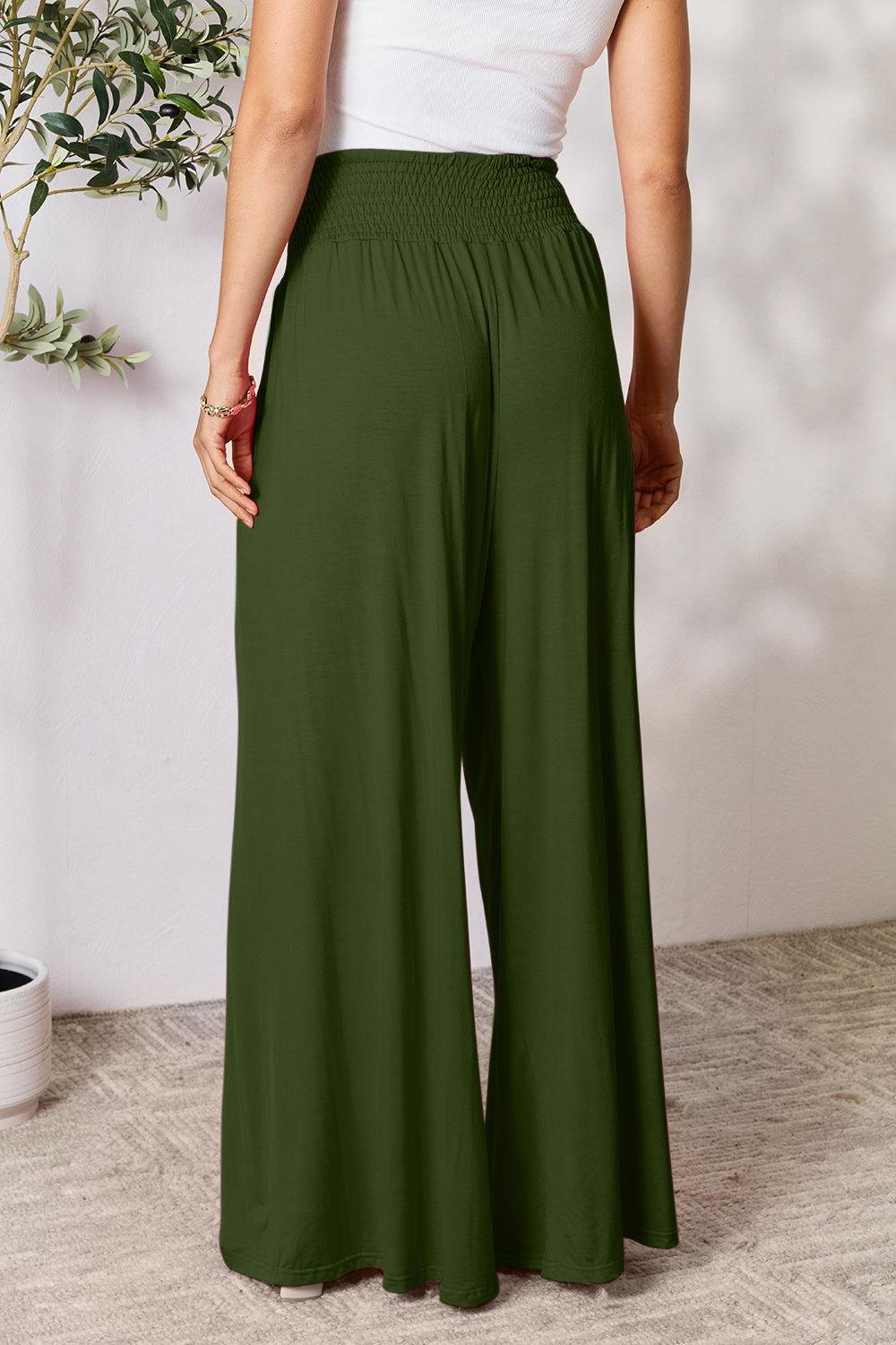 Double Take Full Size Smocked Wide Waistband Wide Leg Pants - Clothes For Her Online Store