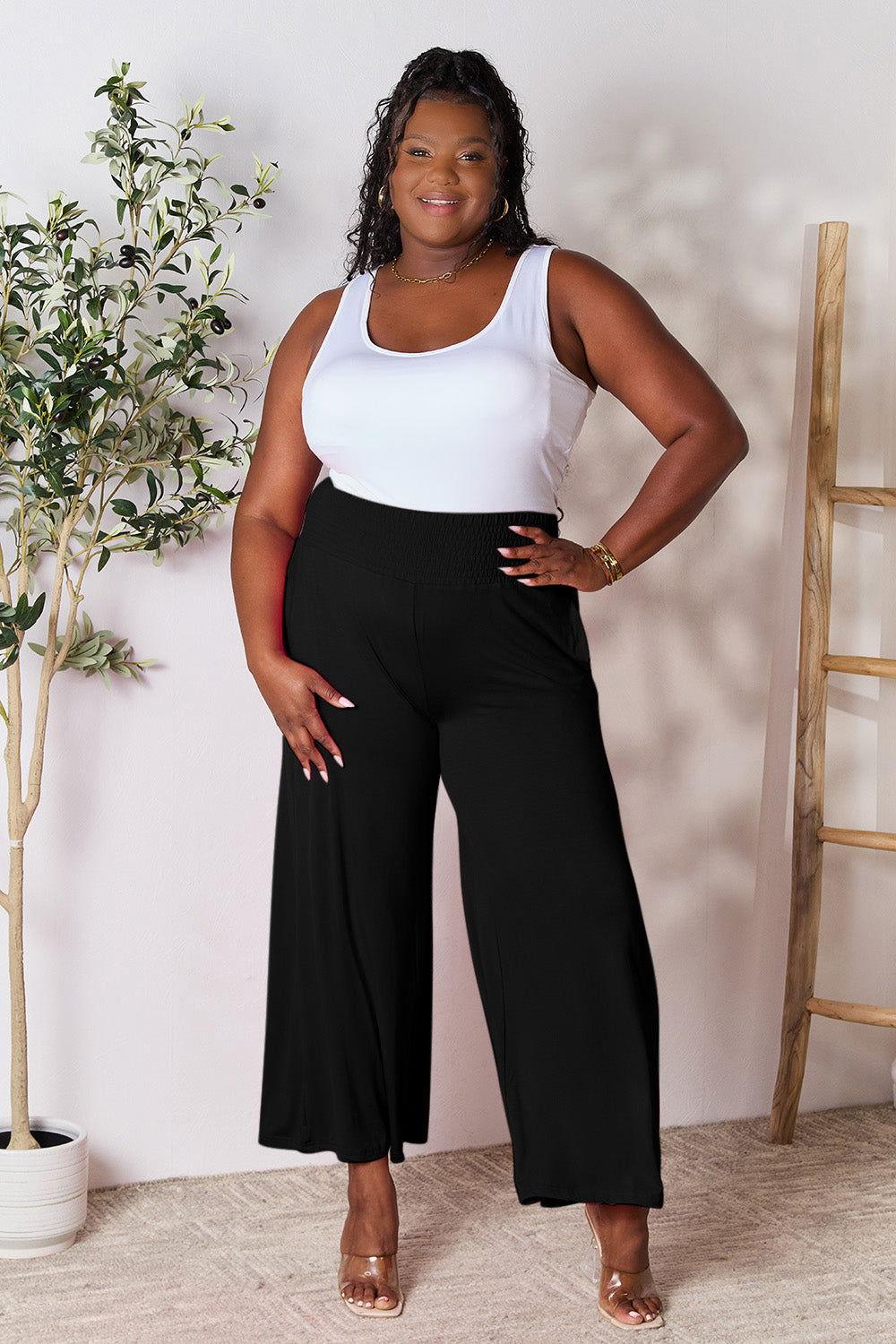 Double Take Full Size Smocked Wide Waistband Wide Leg Pants - Clothes For Her Online Store
