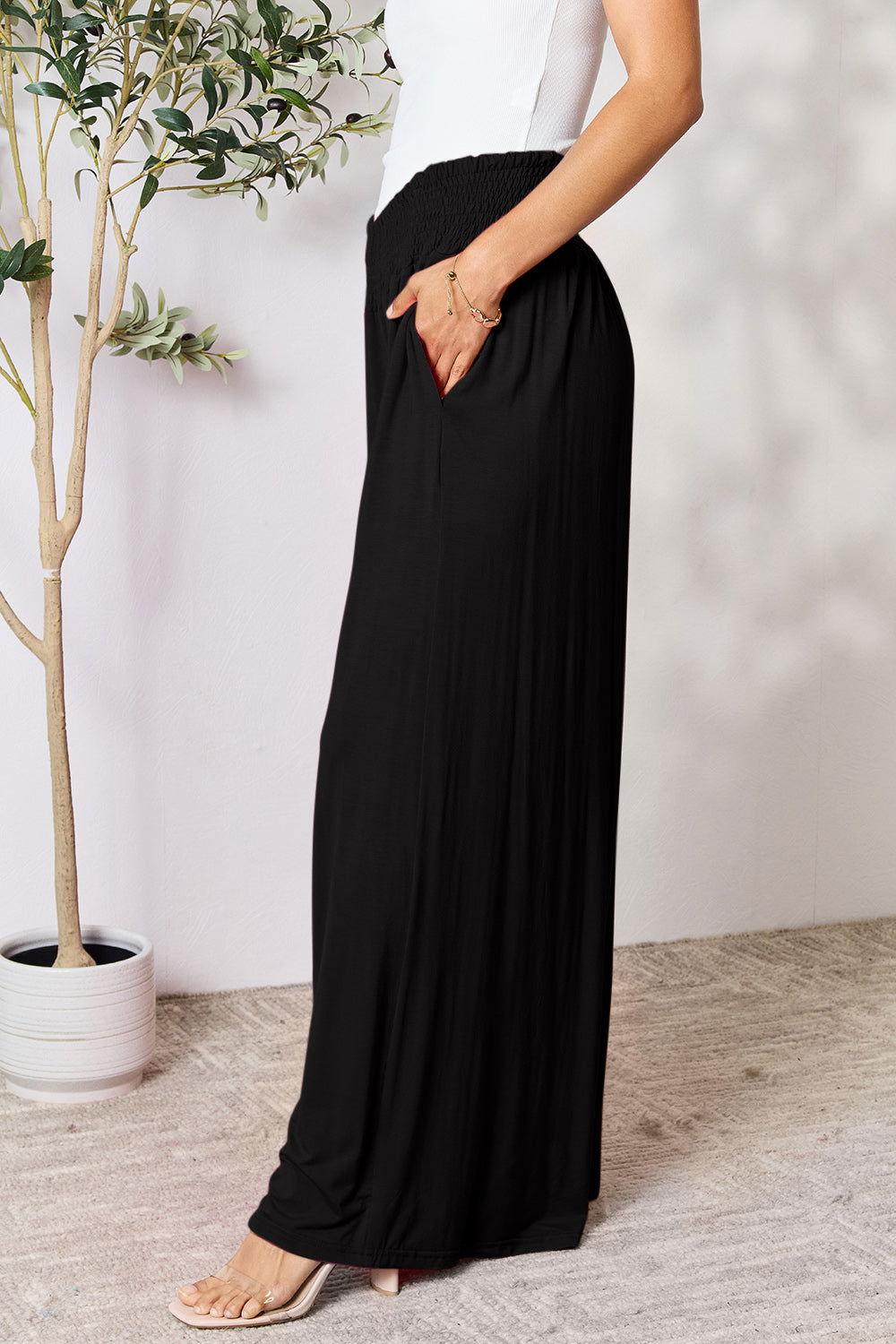 Double Take Full Size Smocked Wide Waistband Wide Leg Pants - Clothes For Her Online Store