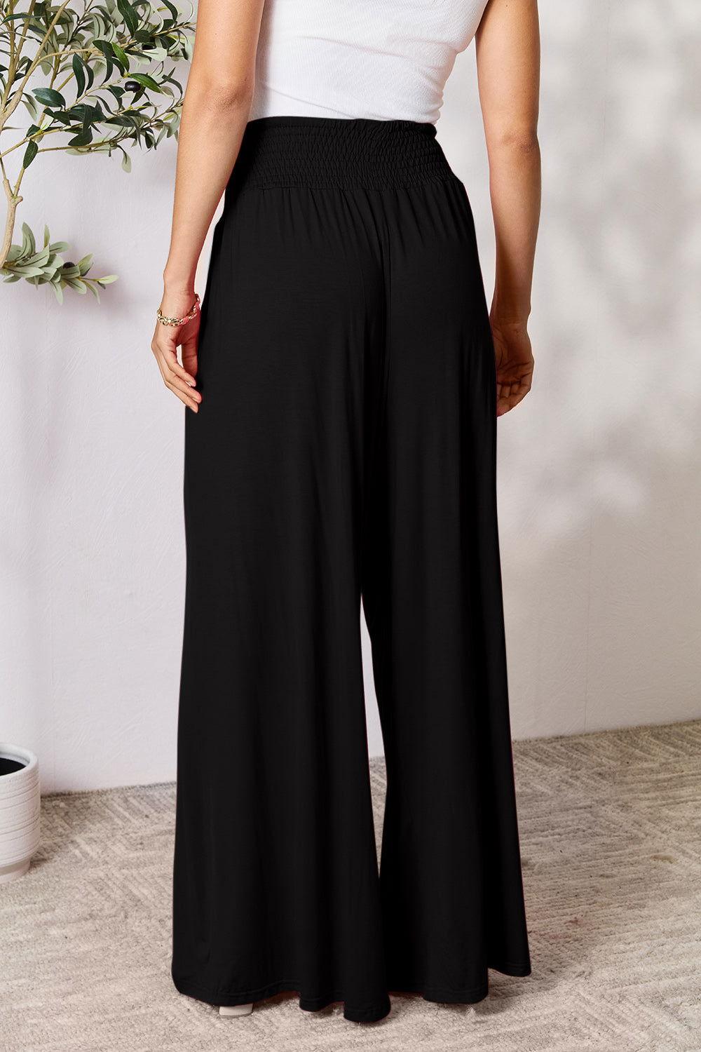 Double Take Full Size Smocked Wide Waistband Wide Leg Pants - Clothes For Her Online Store