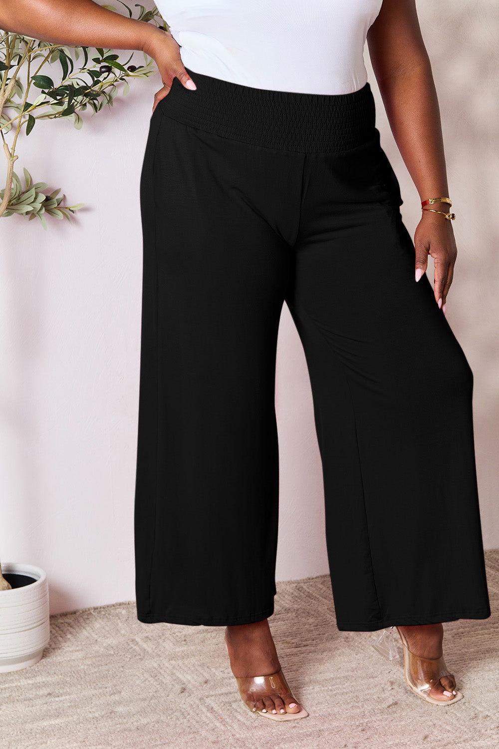 Double Take Full Size Smocked Wide Waistband Wide Leg Pants - Clothes For Her Online Store