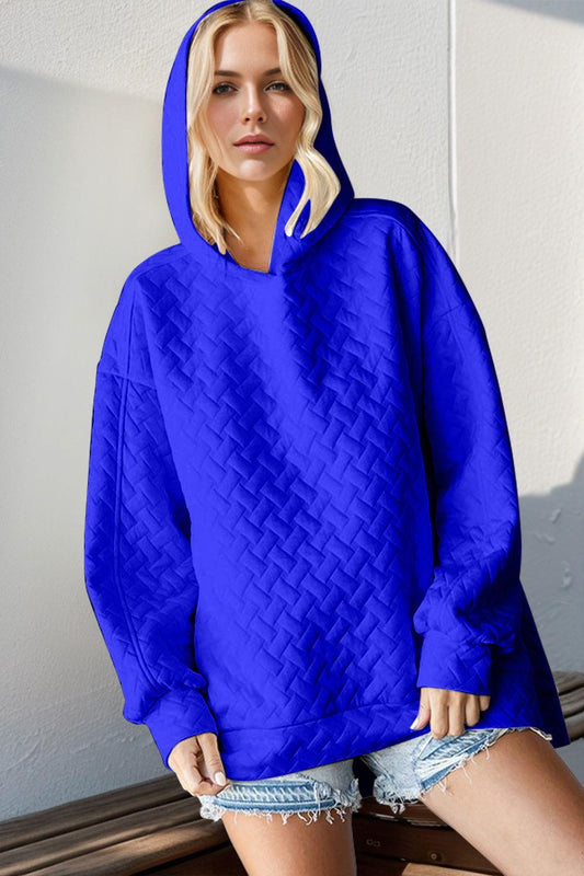 Double Take Full Size Texture Drop Shoulder Long Sleeve Hoodie - Clothes For Her Online Store