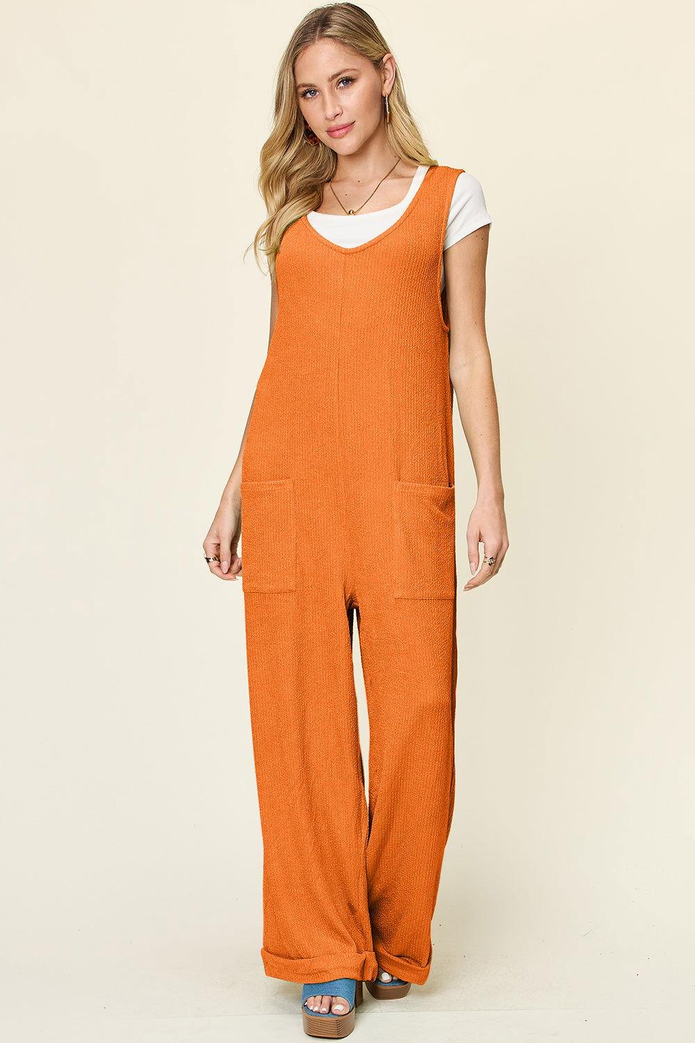 Double Take Full Size Texture Sleeveless Wide Leg Jumpsuit - Clothes For Her Online Store
