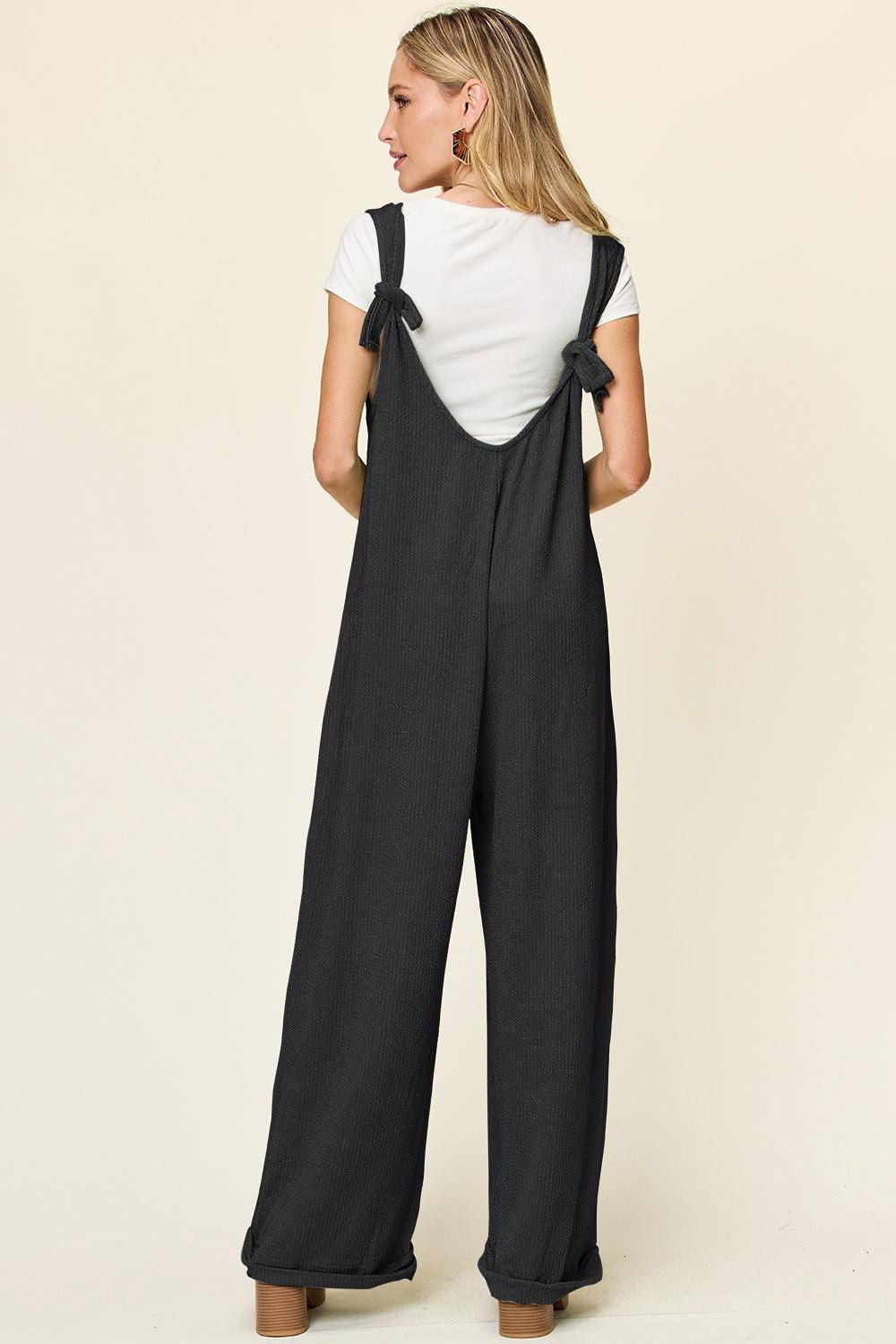 Double Take Full Size Texture Sleeveless Wide Leg Jumpsuit - Clothes For Her Online Store