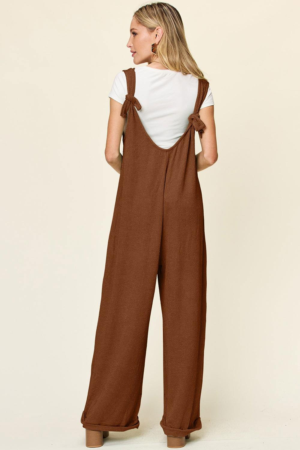 Double Take Full Size Texture Sleeveless Wide Leg Jumpsuit - Clothes For Her Online Store