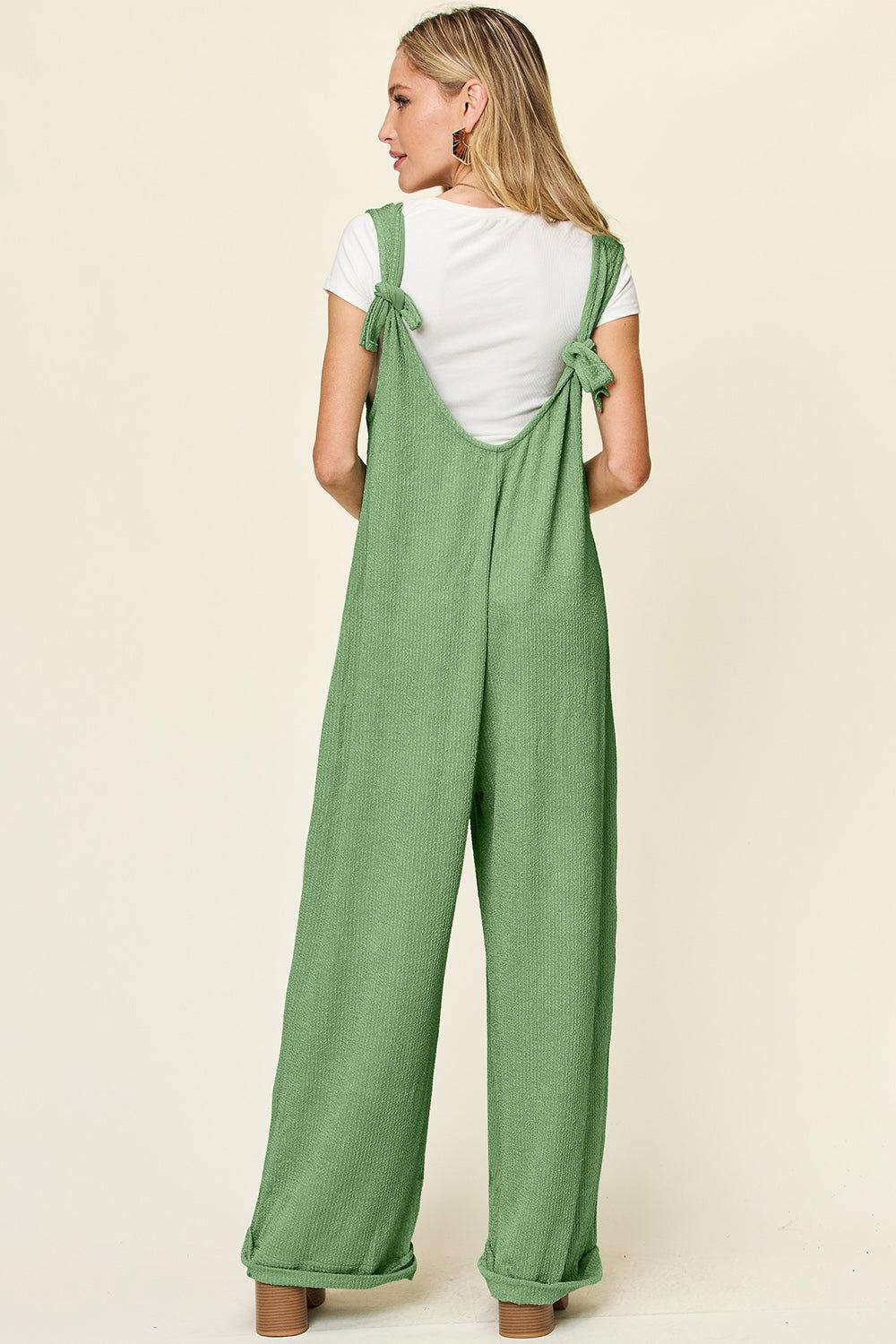 Double Take Full Size Texture Sleeveless Wide Leg Jumpsuit - Clothes For Her Online Store