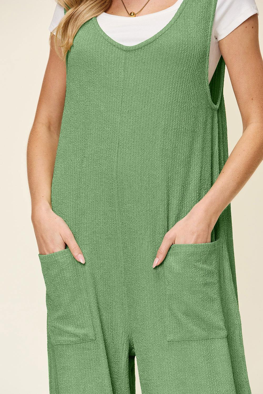 Double Take Full Size Texture Sleeveless Wide Leg Jumpsuit - Clothes For Her Online Store