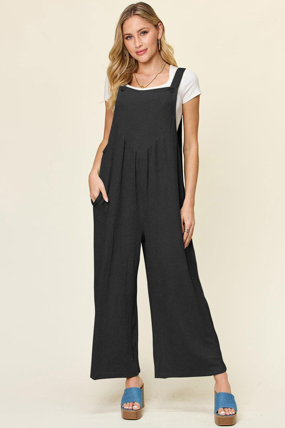 Double Take Full Size Texture Sleeveless Wide Leg Overall - Clothes For Her Online Store