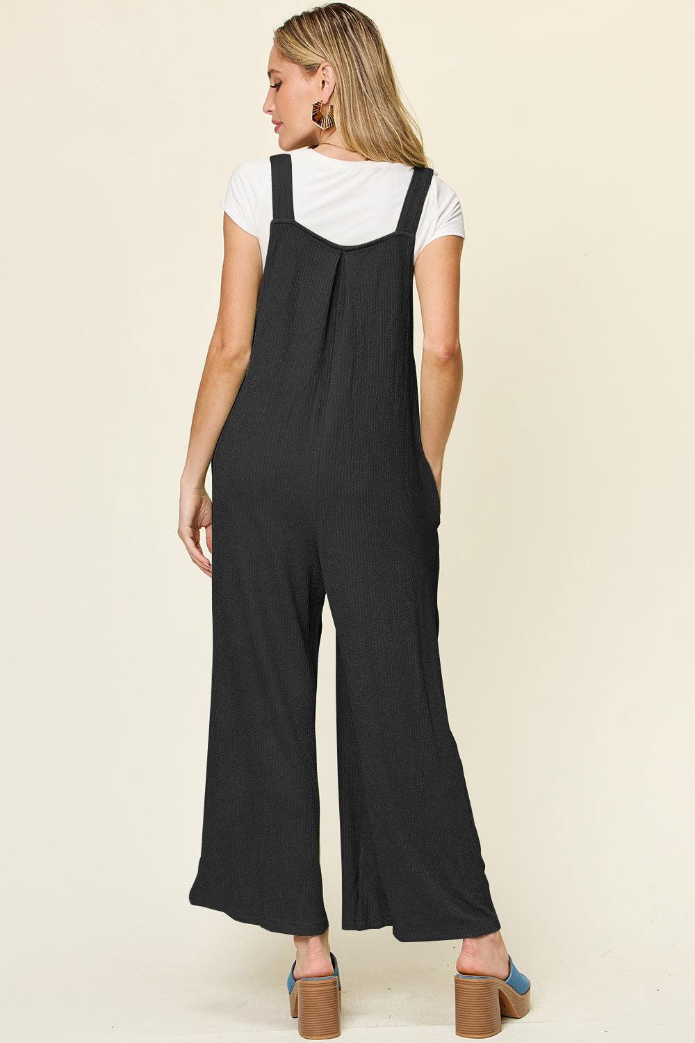 Double Take Full Size Texture Sleeveless Wide Leg Overall - Clothes For Her Online Store