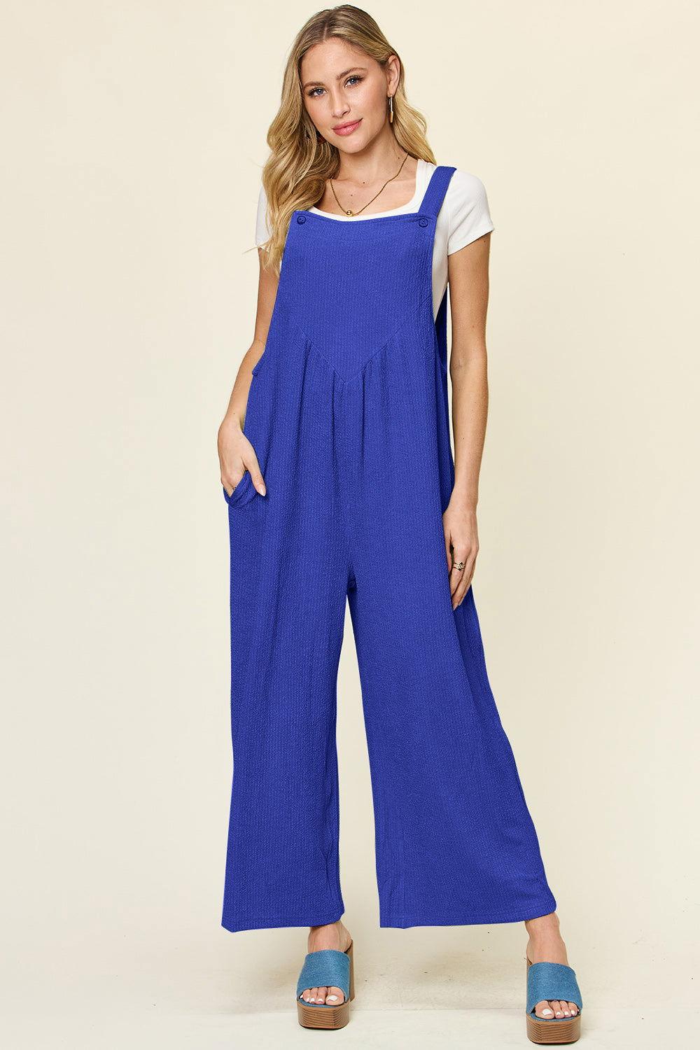 Double Take Full Size Texture Sleeveless Wide Leg Overall - Clothes For Her Online Store