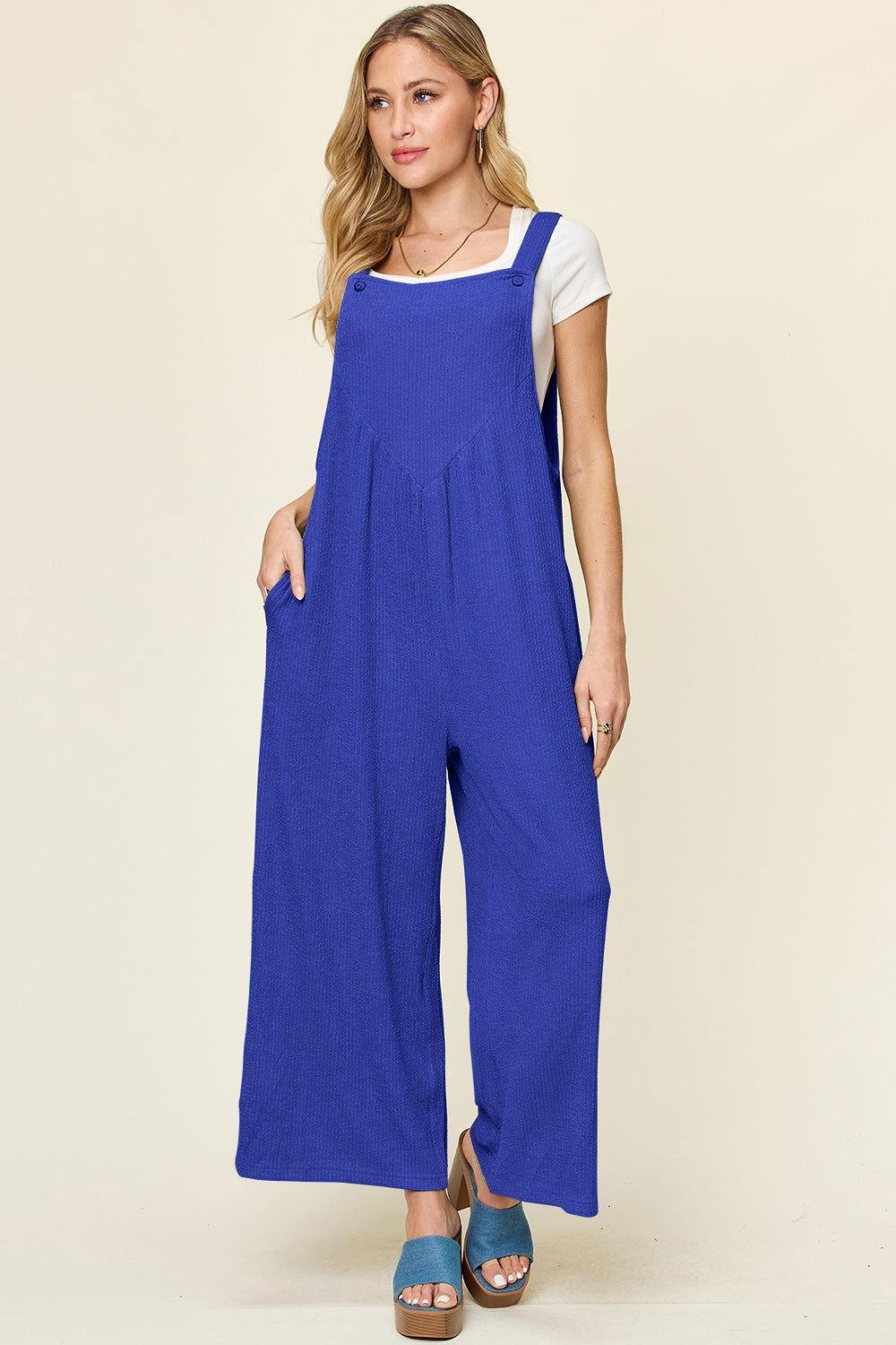 Double Take Full Size Texture Sleeveless Wide Leg Overall - Clothes For Her Online Store