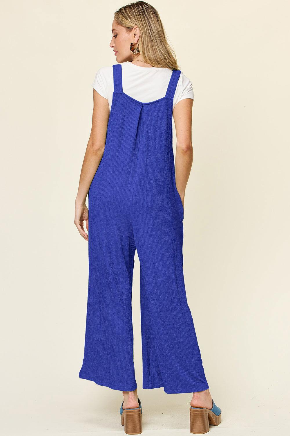 Double Take Full Size Texture Sleeveless Wide Leg Overall - Clothes For Her Online Store