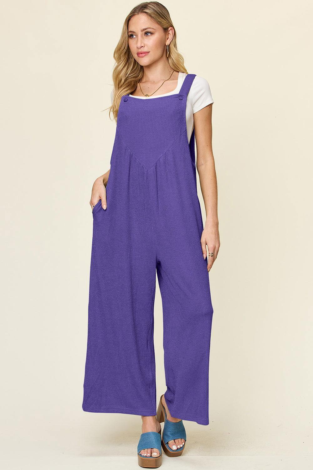 Double Take Full Size Texture Sleeveless Wide Leg Overall - Clothes For Her Online Store