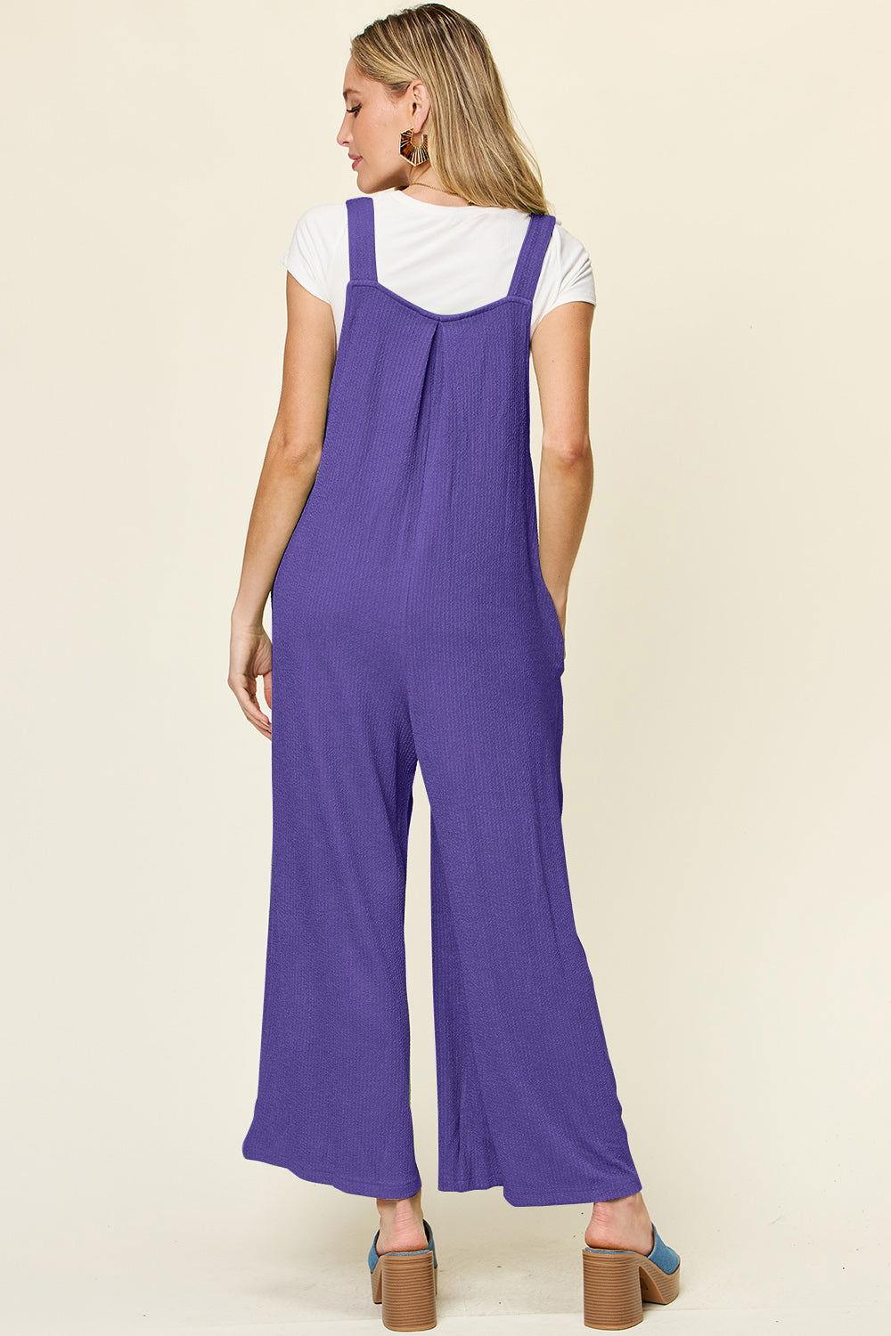 Double Take Full Size Texture Sleeveless Wide Leg Overall - Clothes For Her Online Store