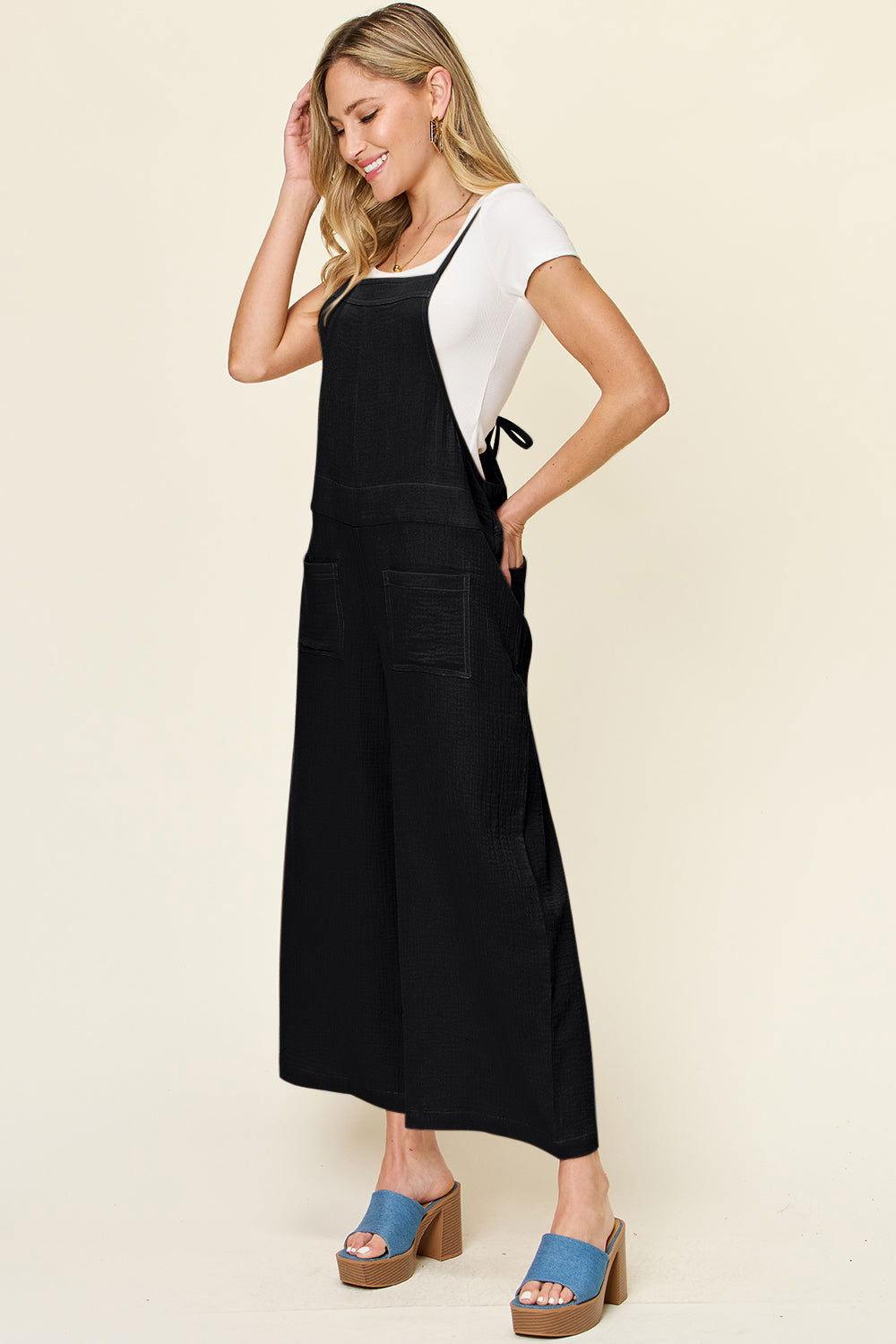 Double Take Full Size Texture Sleeveless Wide Leg Overall - Clothes For Her Online Store