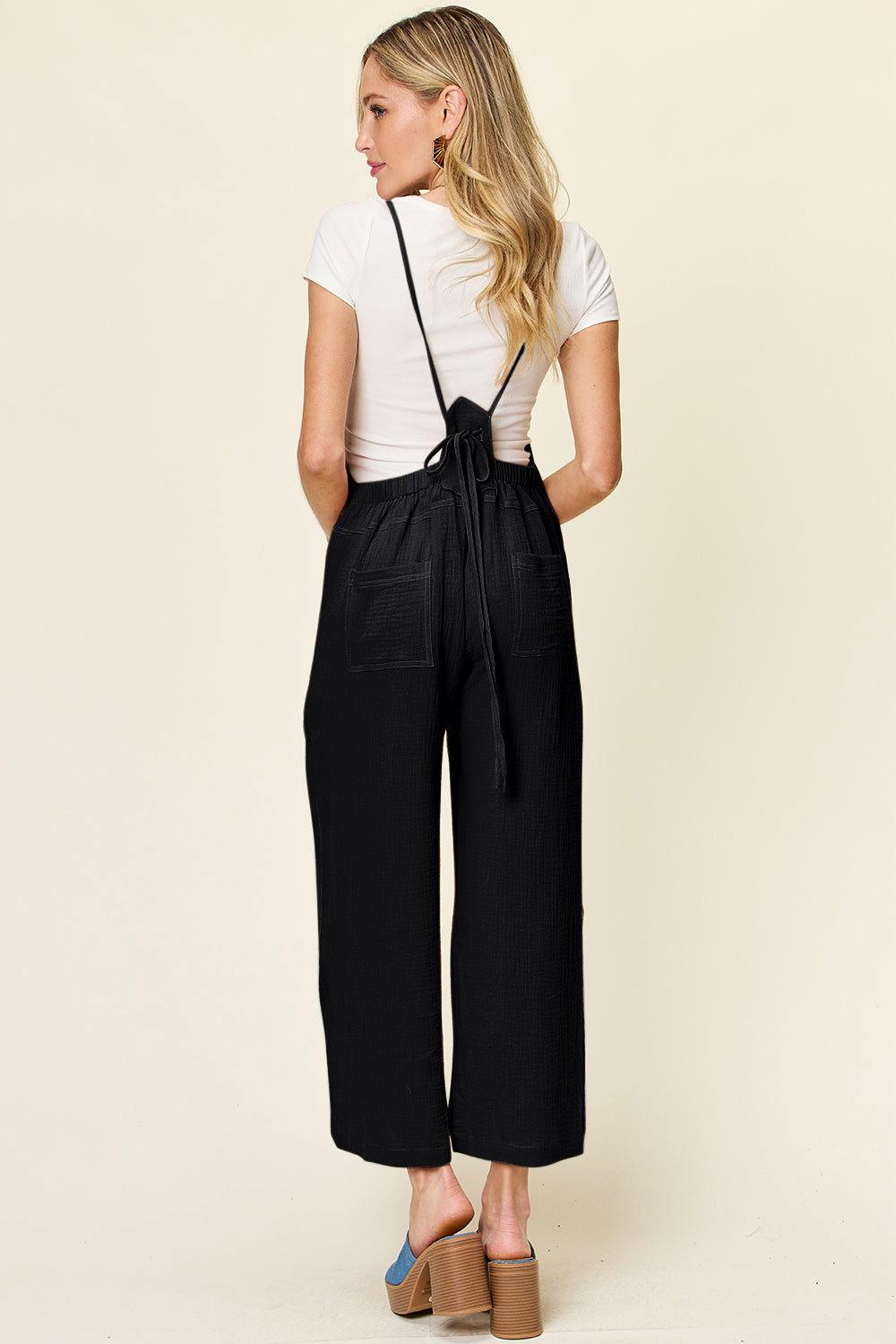 Double Take Full Size Texture Sleeveless Wide Leg Overall - Clothes For Her Online Store
