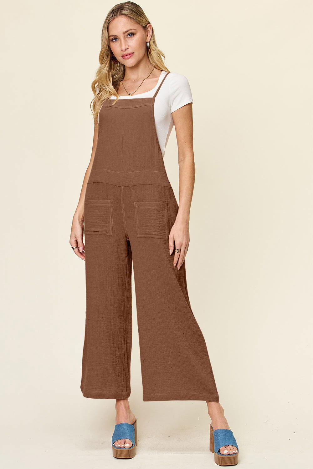 Double Take Full Size Texture Sleeveless Wide Leg Overall - Clothes For Her Online Store