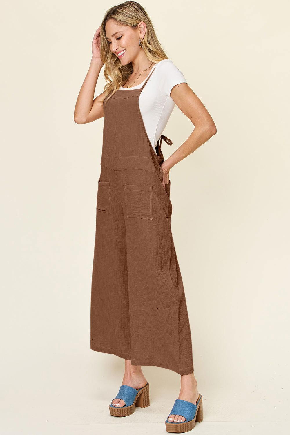 Double Take Full Size Texture Sleeveless Wide Leg Overall - Clothes For Her Online Store
