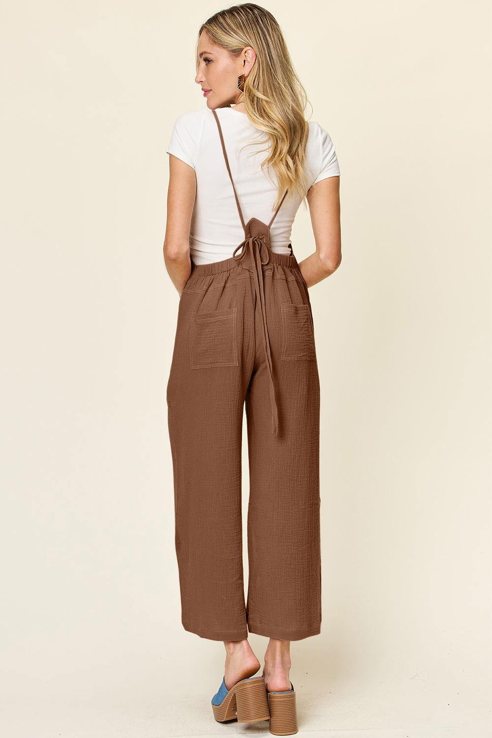 Double Take Full Size Texture Sleeveless Wide Leg Overall - Clothes For Her Online Store