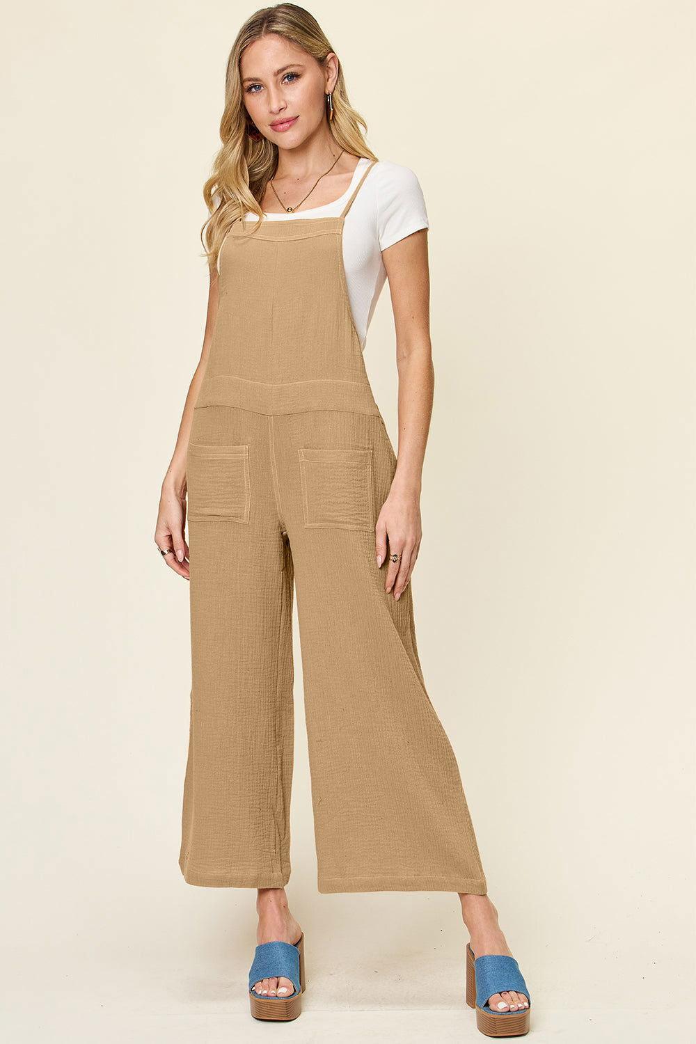 Double Take Full Size Texture Sleeveless Wide Leg Overall - Clothes For Her Online Store