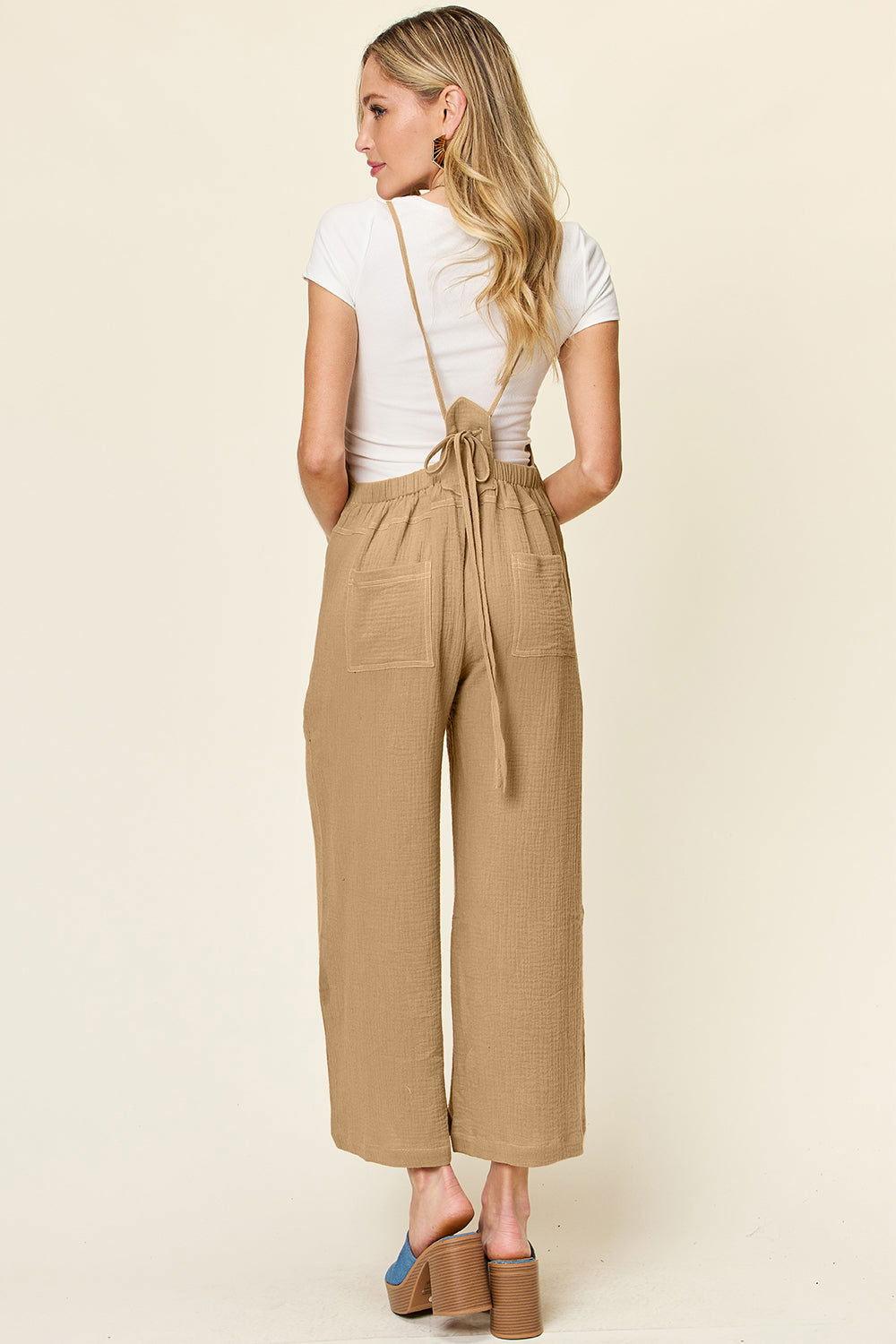 Double Take Full Size Texture Sleeveless Wide Leg Overall - Clothes For Her Online Store