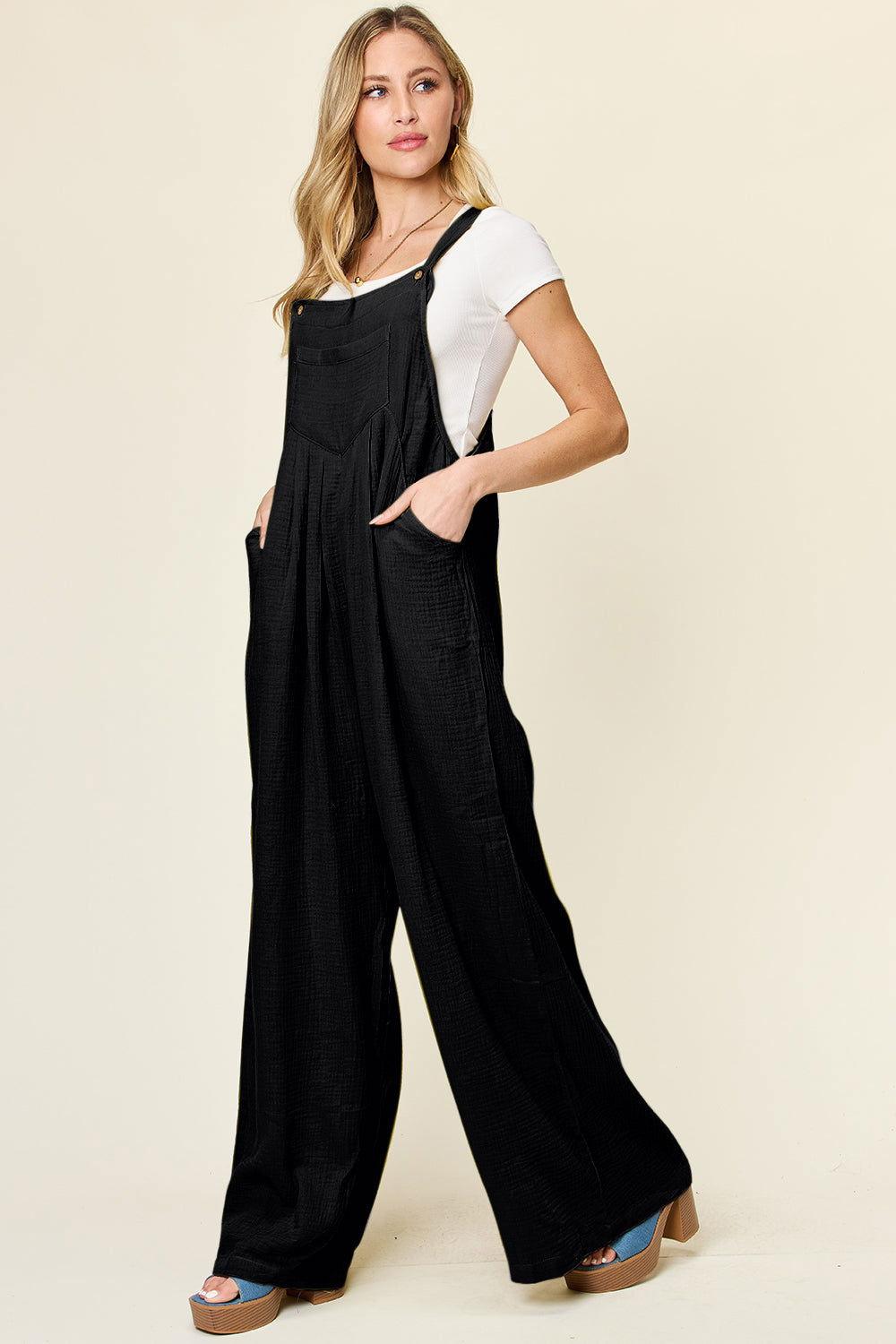 Double Take Full Size Texture Wide Strap Wide Leg Overall - Clothes For Her Online Store