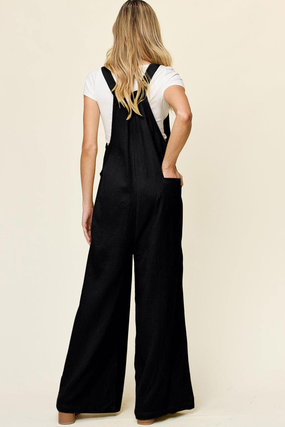 Double Take Full Size Texture Wide Strap Wide Leg Overall - Clothes For Her Online Store