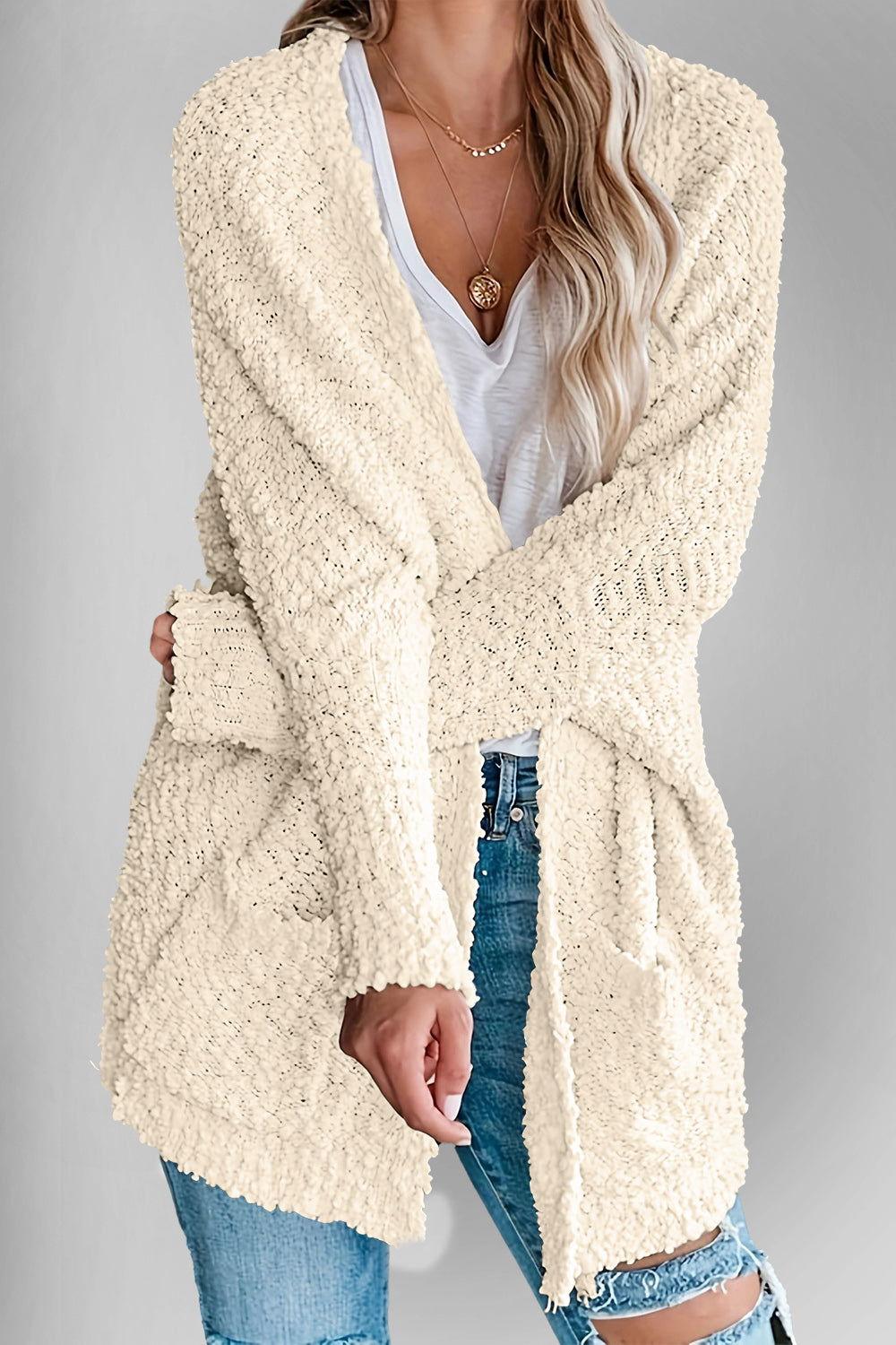 Double Take Pocketed Open Front Long Sleeve Cardigan - Clothes For Her Online Store