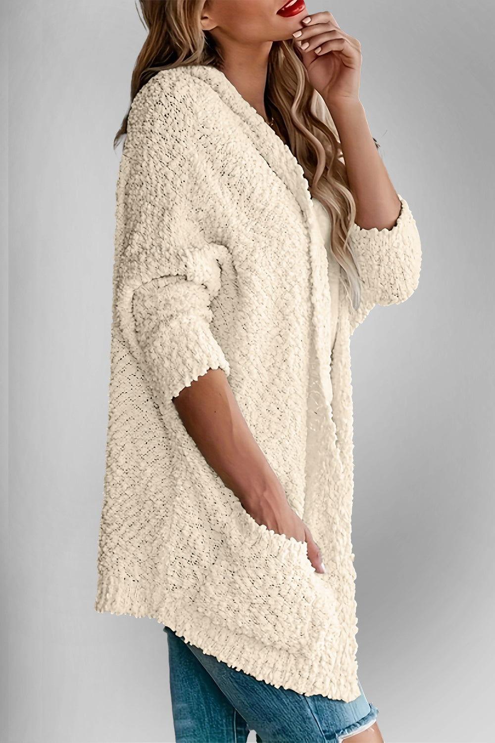 Double Take Pocketed Open Front Long Sleeve Cardigan - Clothes For Her Online Store
