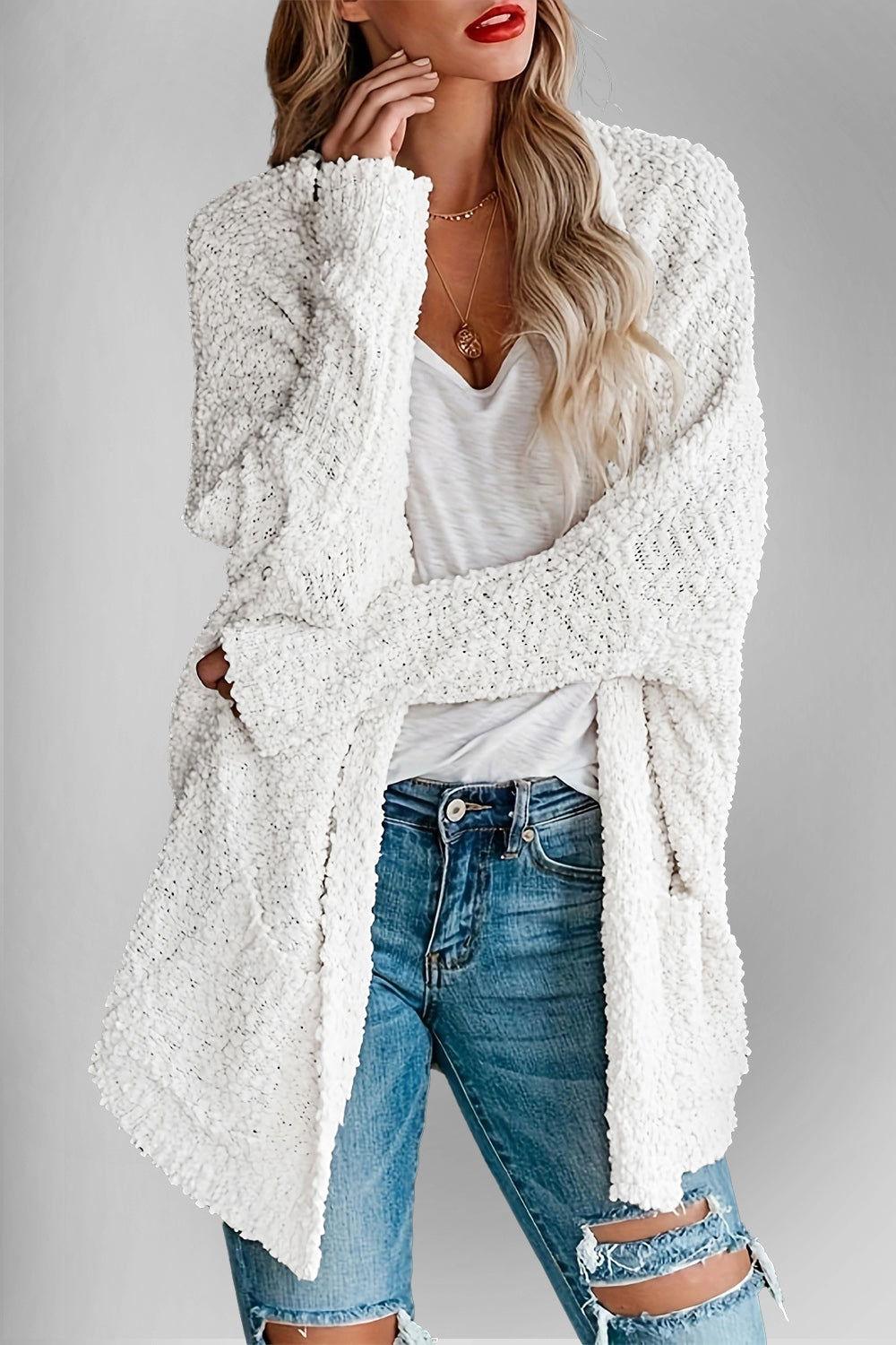 Double Take Pocketed Open Front Long Sleeve Cardigan - Clothes For Her Online Store