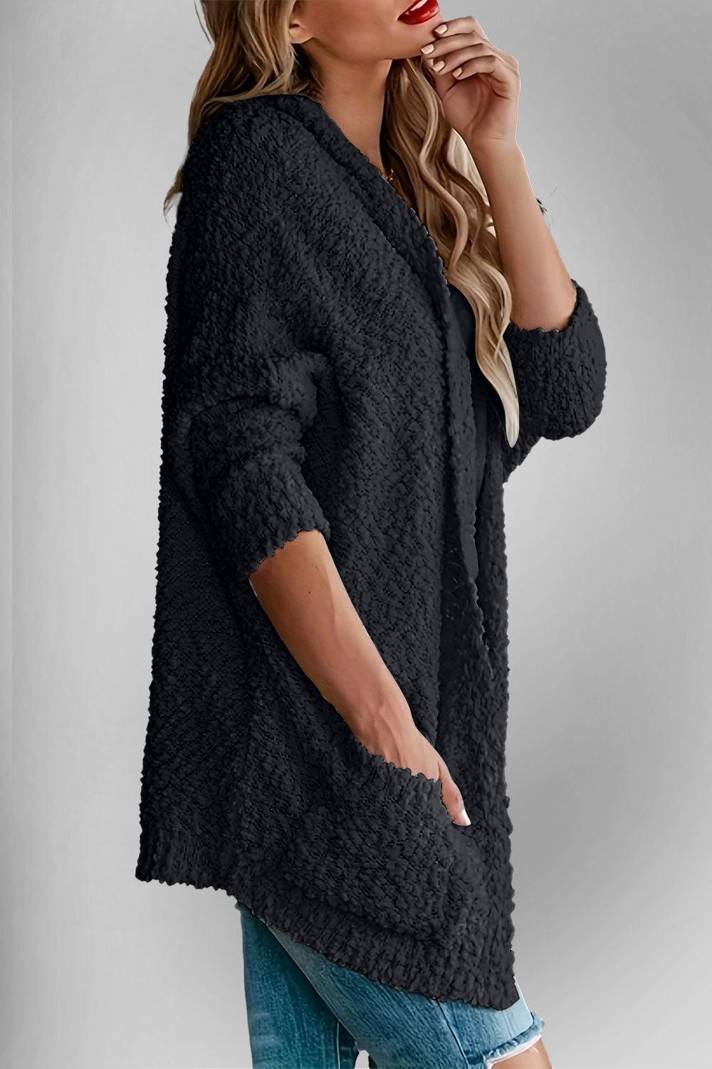 Double Take Pocketed Open Front Long Sleeve Cardigan - Clothes For Her Online Store