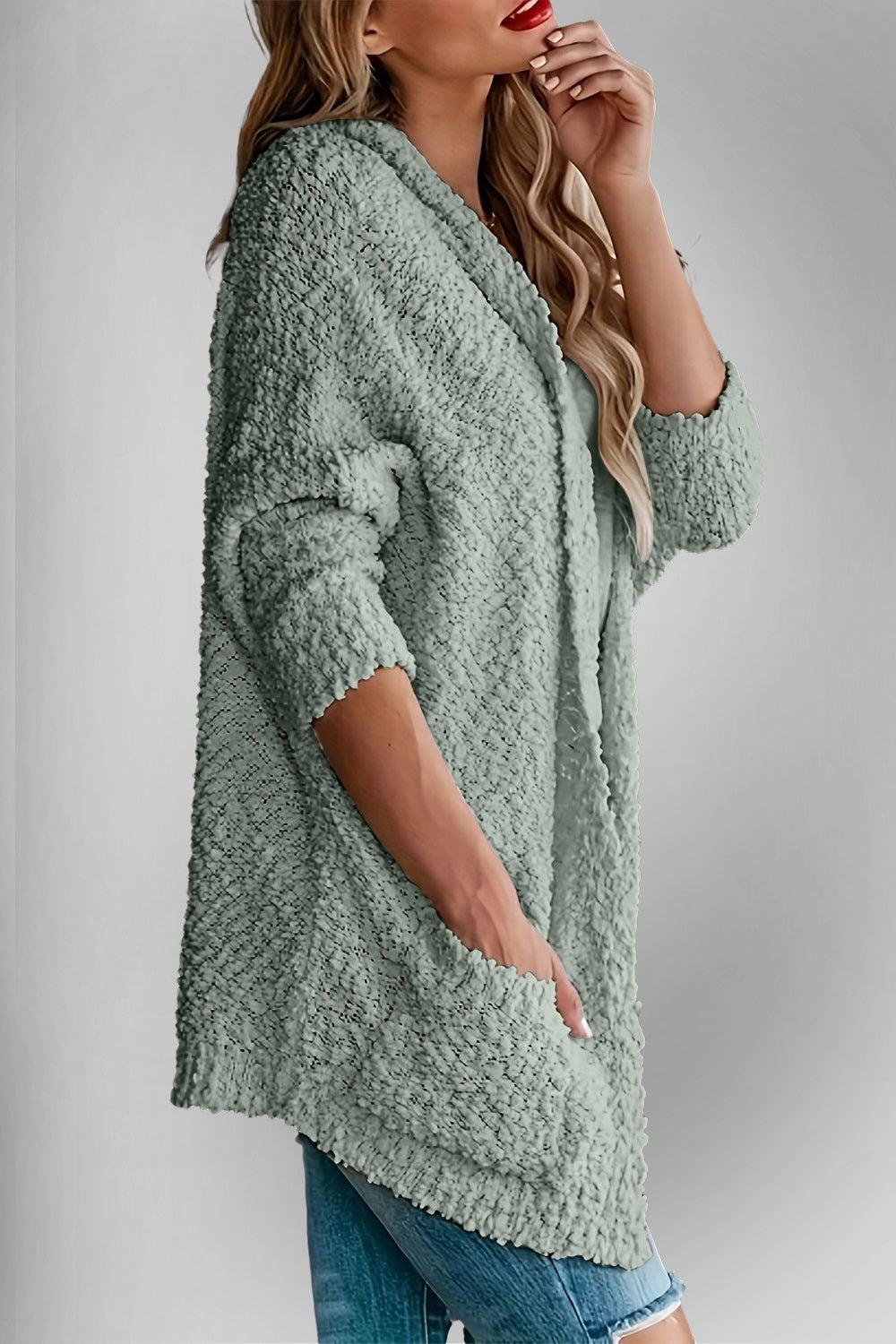 Double Take Pocketed Open Front Long Sleeve Cardigan - Clothes For Her Online Store