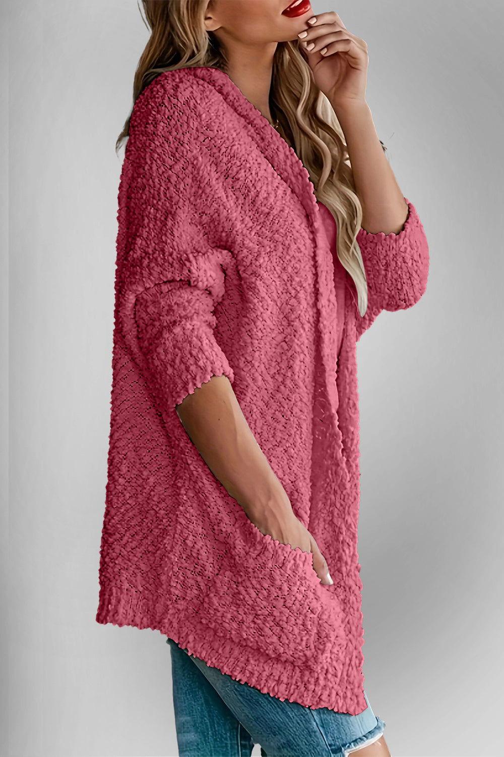Double Take Pocketed Open Front Long Sleeve Cardigan - Clothes For Her Online Store