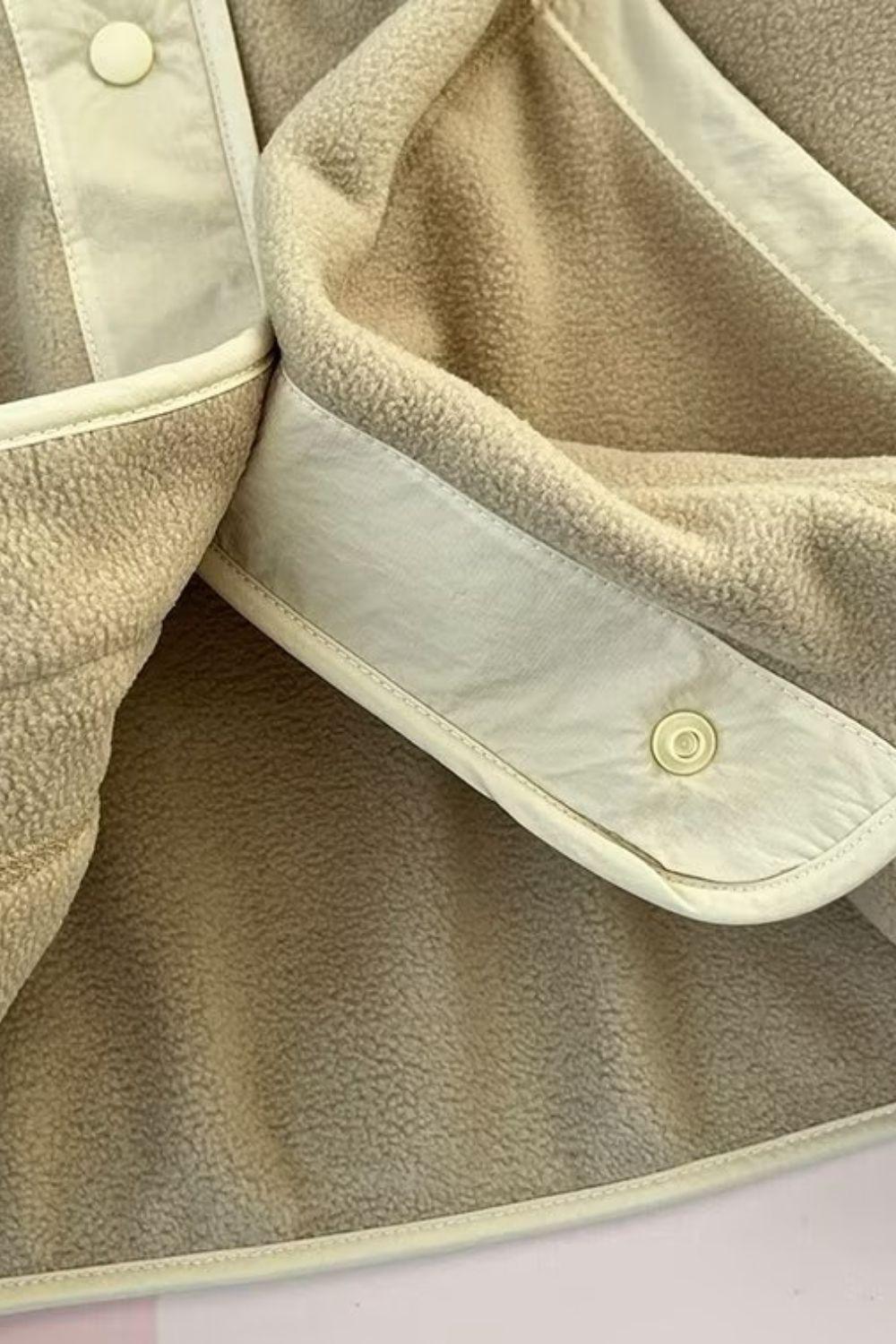 Double Take Snap Down Contrast Fleece Jacket with Pockets - Clothes For Her Online Store