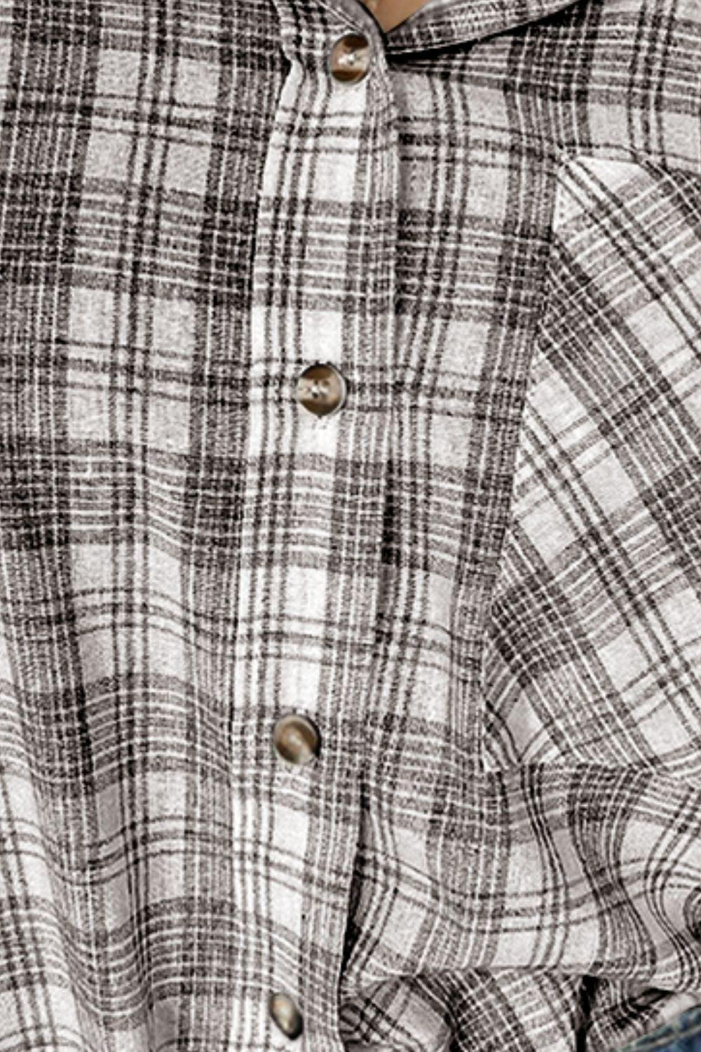 Drawstring Button Up Hooded Jacket - Clothes For Her Online Store