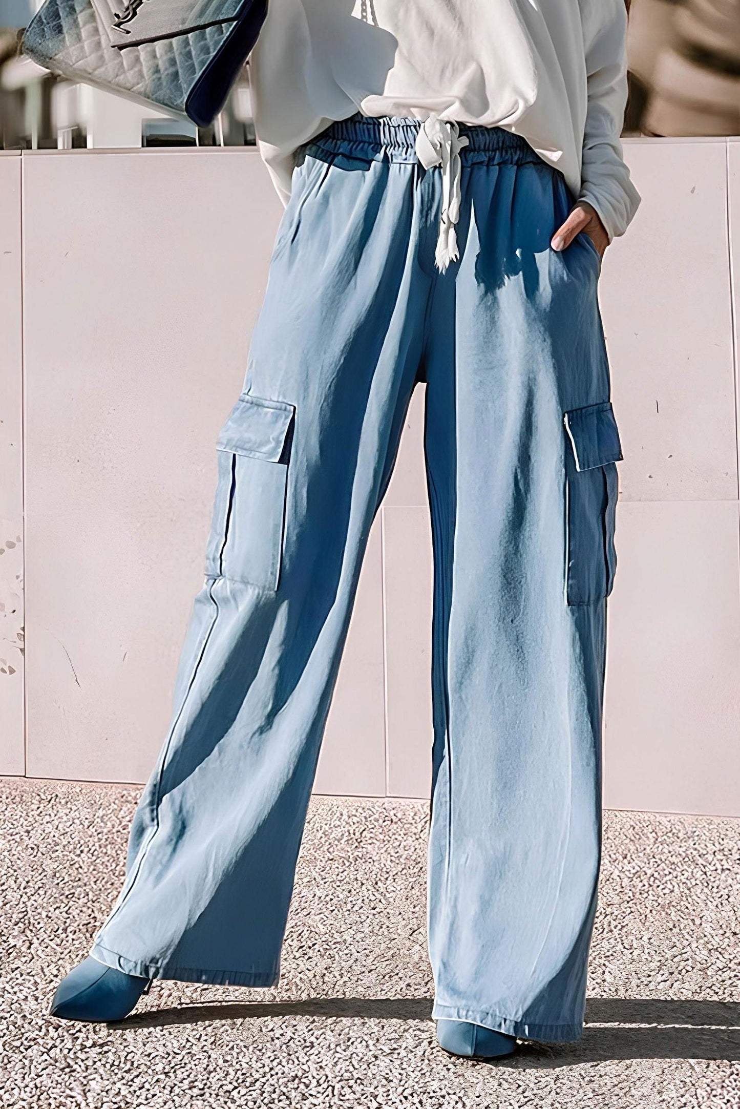 Drawstring Cargo Pocket Wide Leg Jeans - Clothes For Her Online Store
