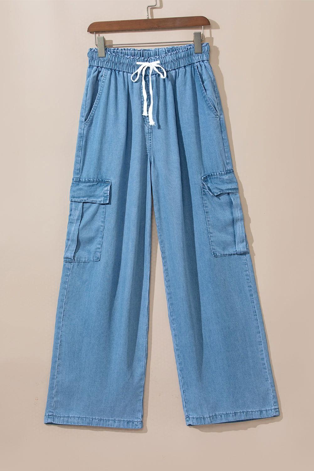 Drawstring Cargo Pocket Wide Leg Jeans - Clothes For Her Online Store