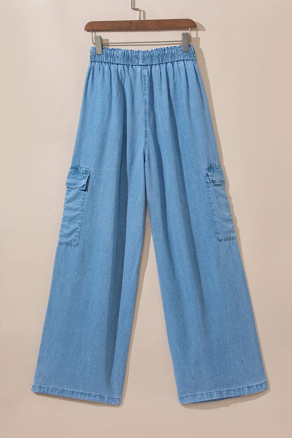 Drawstring Cargo Pocket Wide Leg Jeans - Clothes For Her Online Store