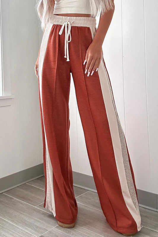 Drawstring Contrast Wide Leg Pants - Clothes For Her Online Store