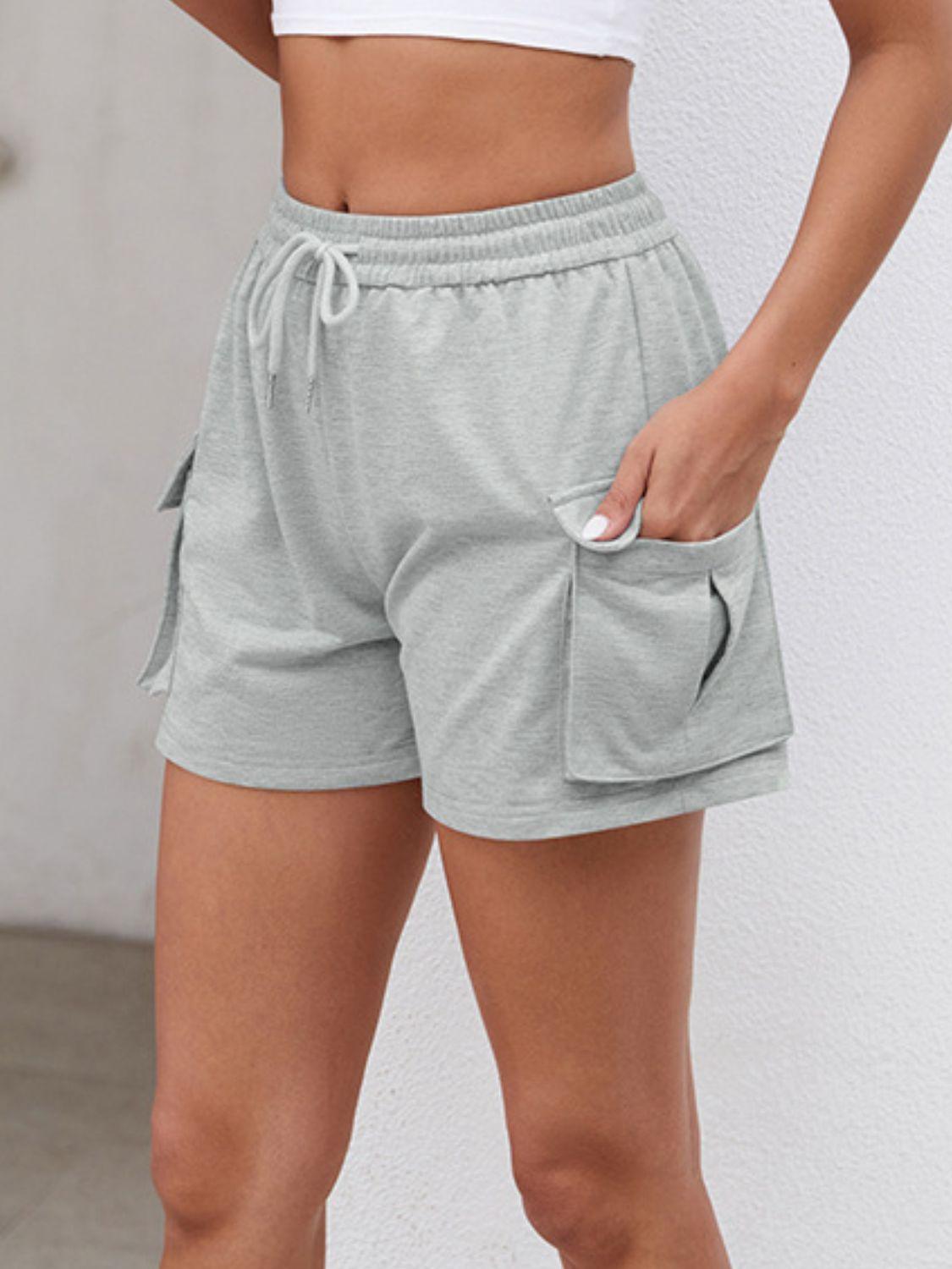 Drawstring Elastic Waist Shorts with Pockets - Clothes For Her Online Store