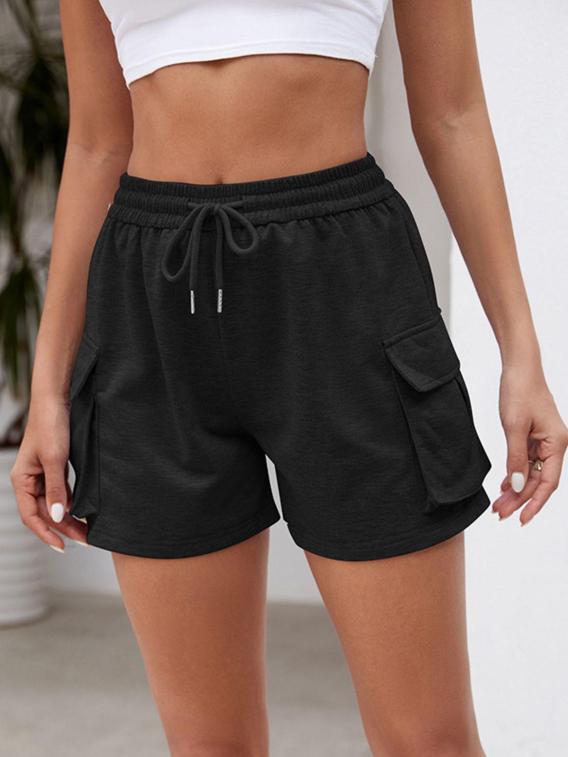 Drawstring Elastic Waist Shorts with Pockets - Clothes For Her Online Store