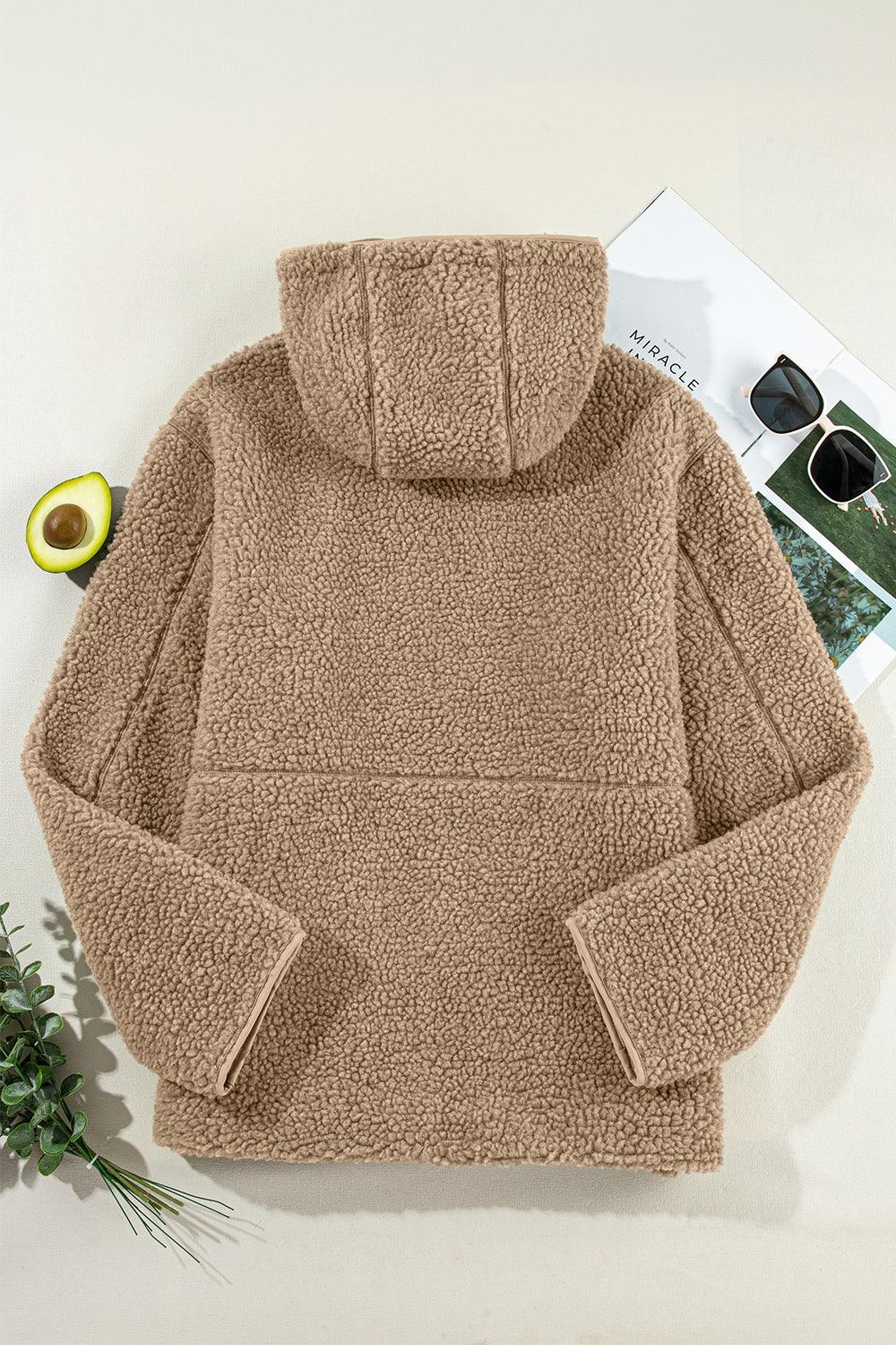 Drawstring Fleece Zip Up Hooded Jacket - Clothes For Her Online Store