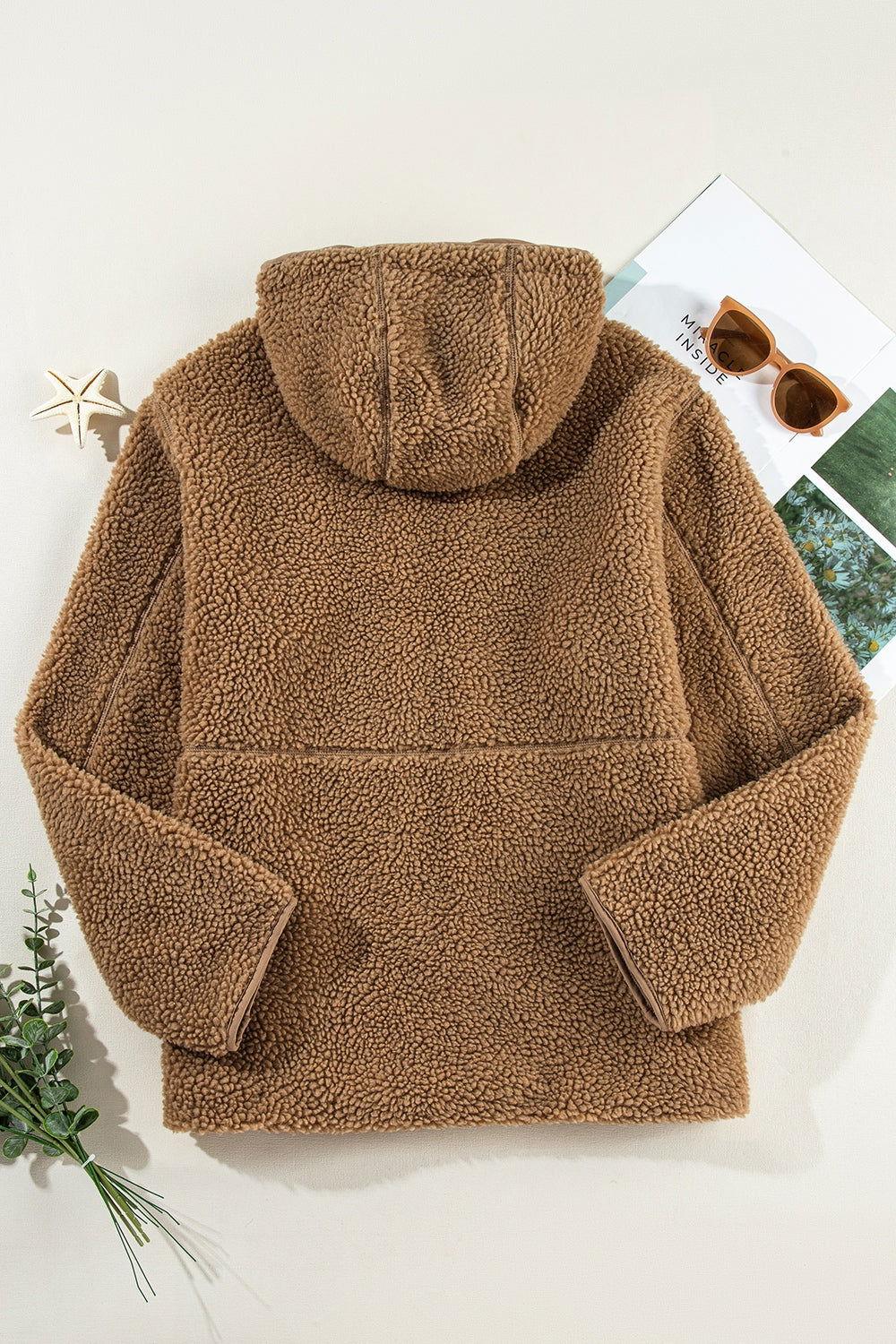 Drawstring Fleece Zip Up Hooded Jacket - Clothes For Her Online Store