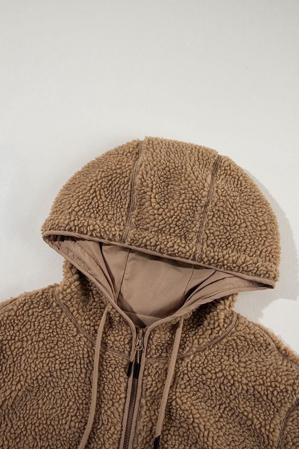Drawstring Fleece Zip Up Hooded Jacket - Clothes For Her Online Store