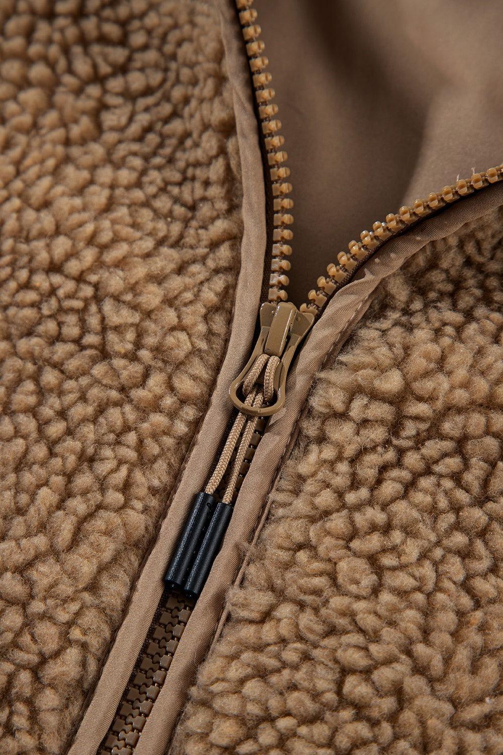 Drawstring Fleece Zip Up Hooded Jacket - Clothes For Her Online Store