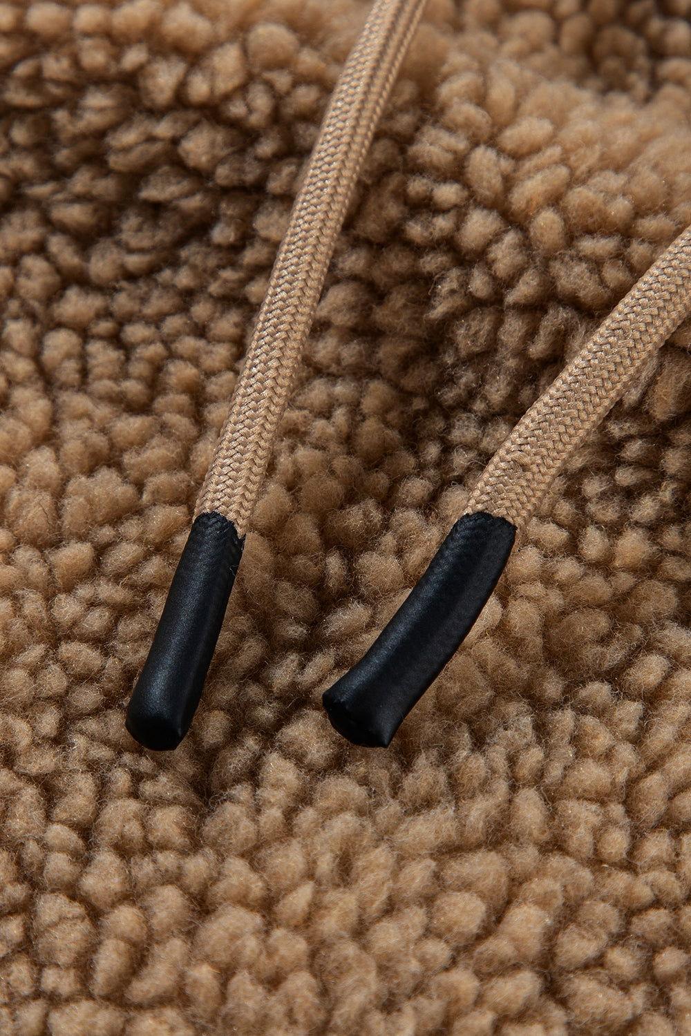 Drawstring Fleece Zip Up Hooded Jacket - Clothes For Her Online Store